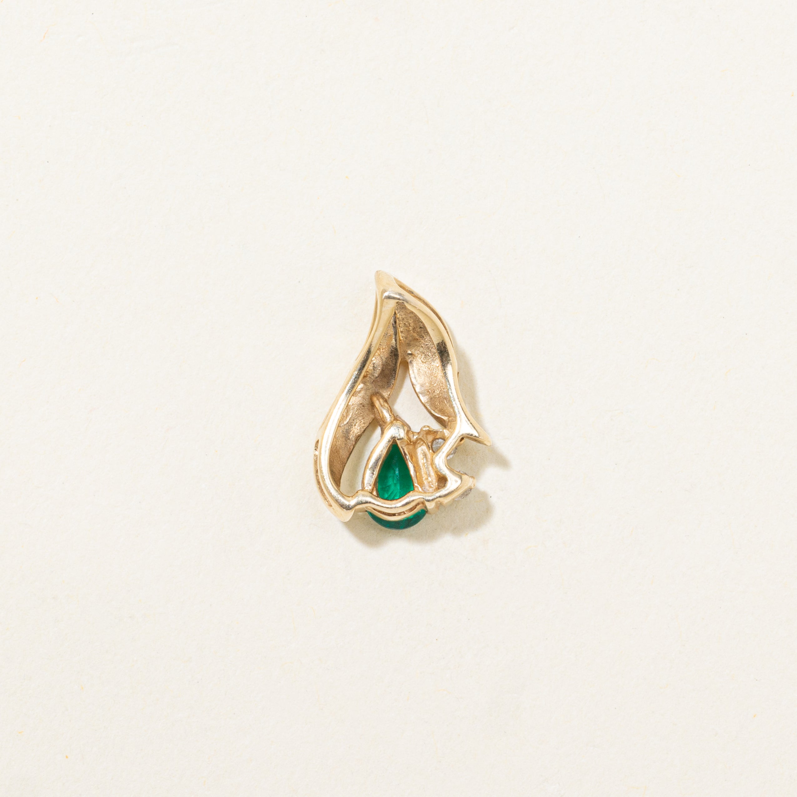 Pear Cut Synthetic Emerald & Diamond Pendant | 0.37ct, 0.03ctw