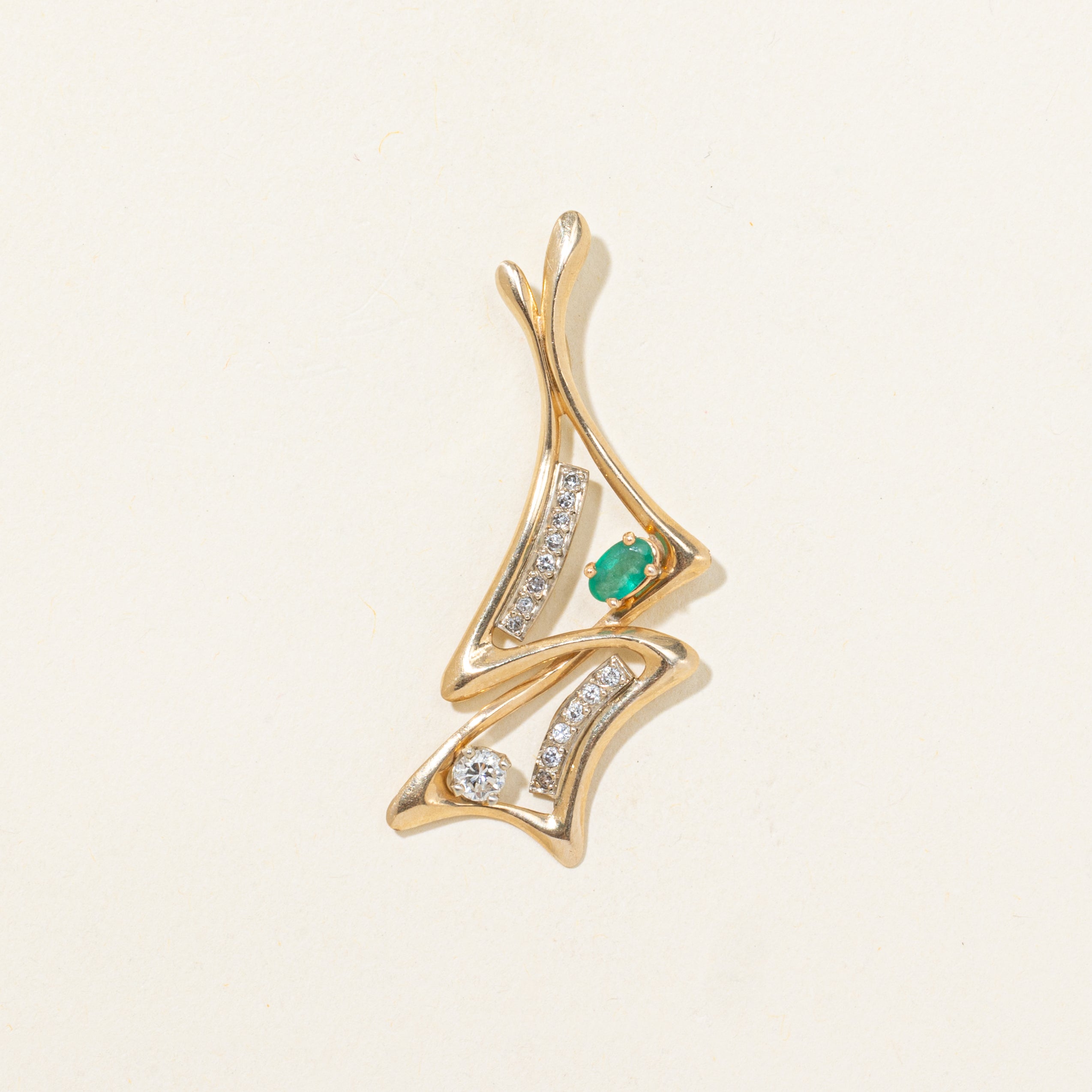 Emerald & Diamond Abstract Pendant | 0.20ct, 0.25ctw