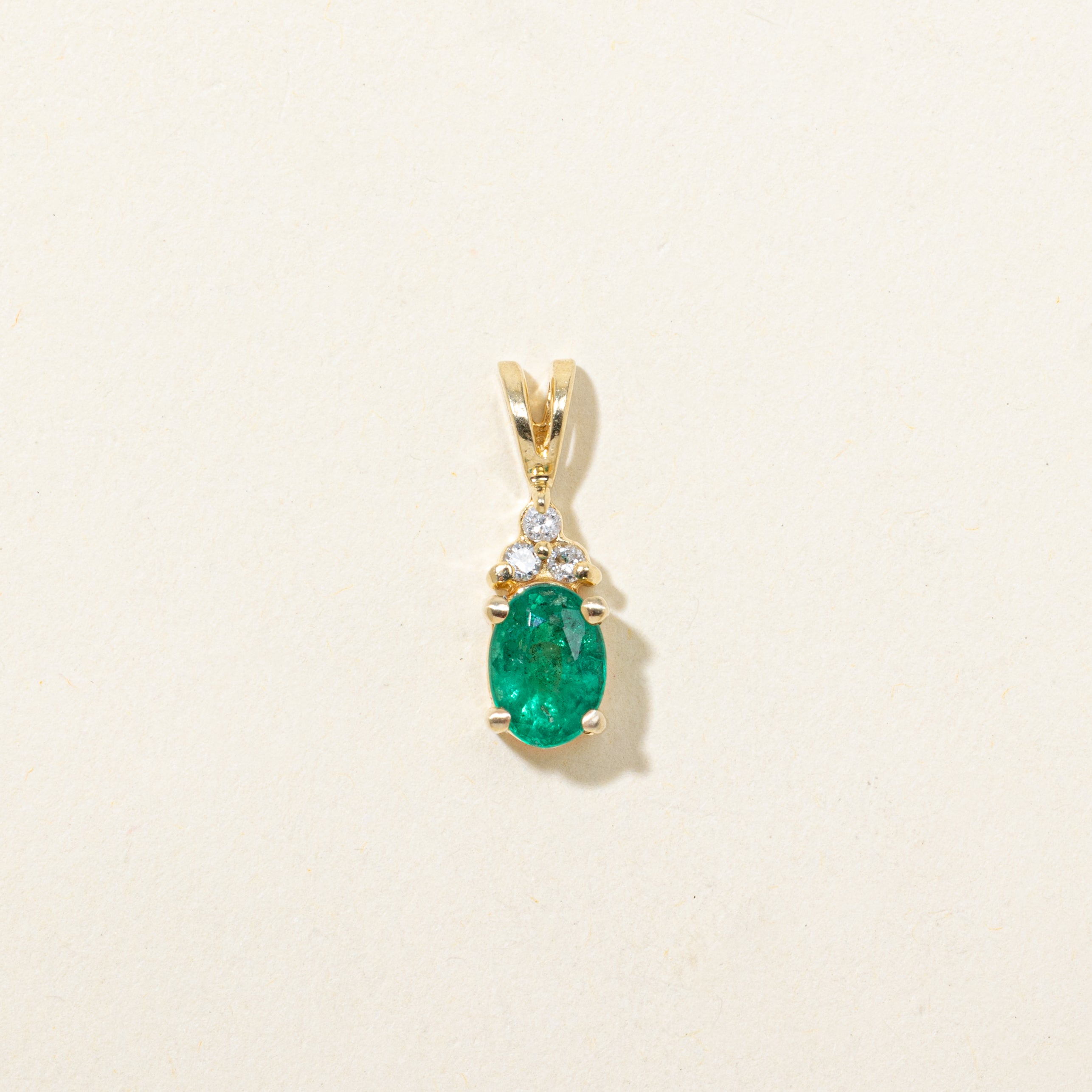 Oval Cut Emerald & Diamond Pendant | 0.63ct, 0.05ctw