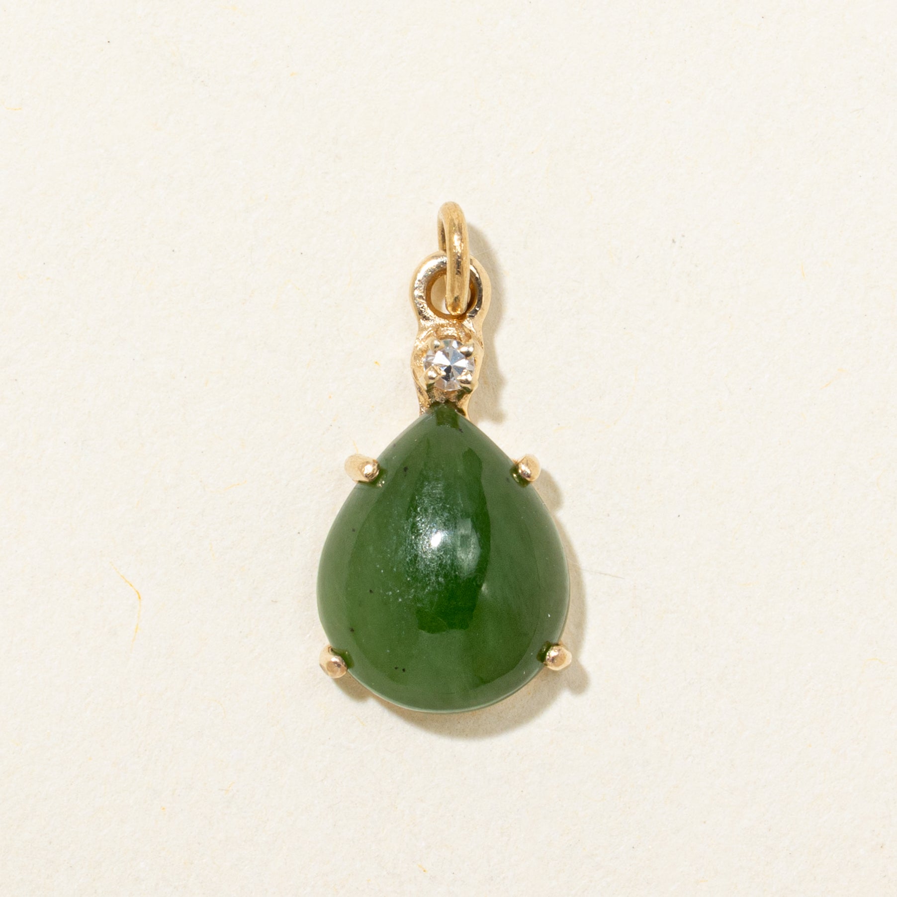 Nephrite Jade & Diamond Pear drop Pendant | 4.85ct, 0.02ct
