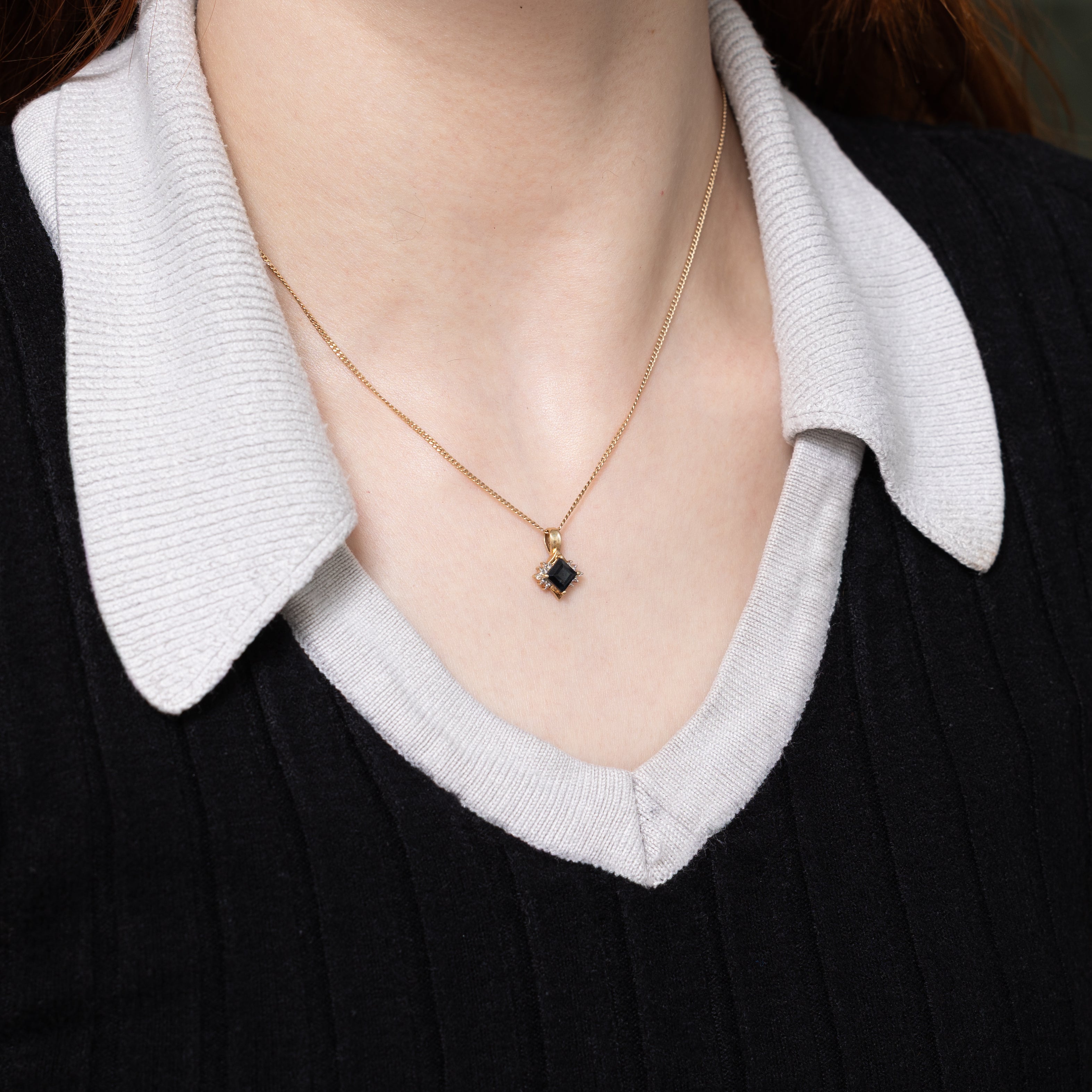 Step Cut Sapphire & Diamond Petal Pendant | 0.72ct, 0.004ct