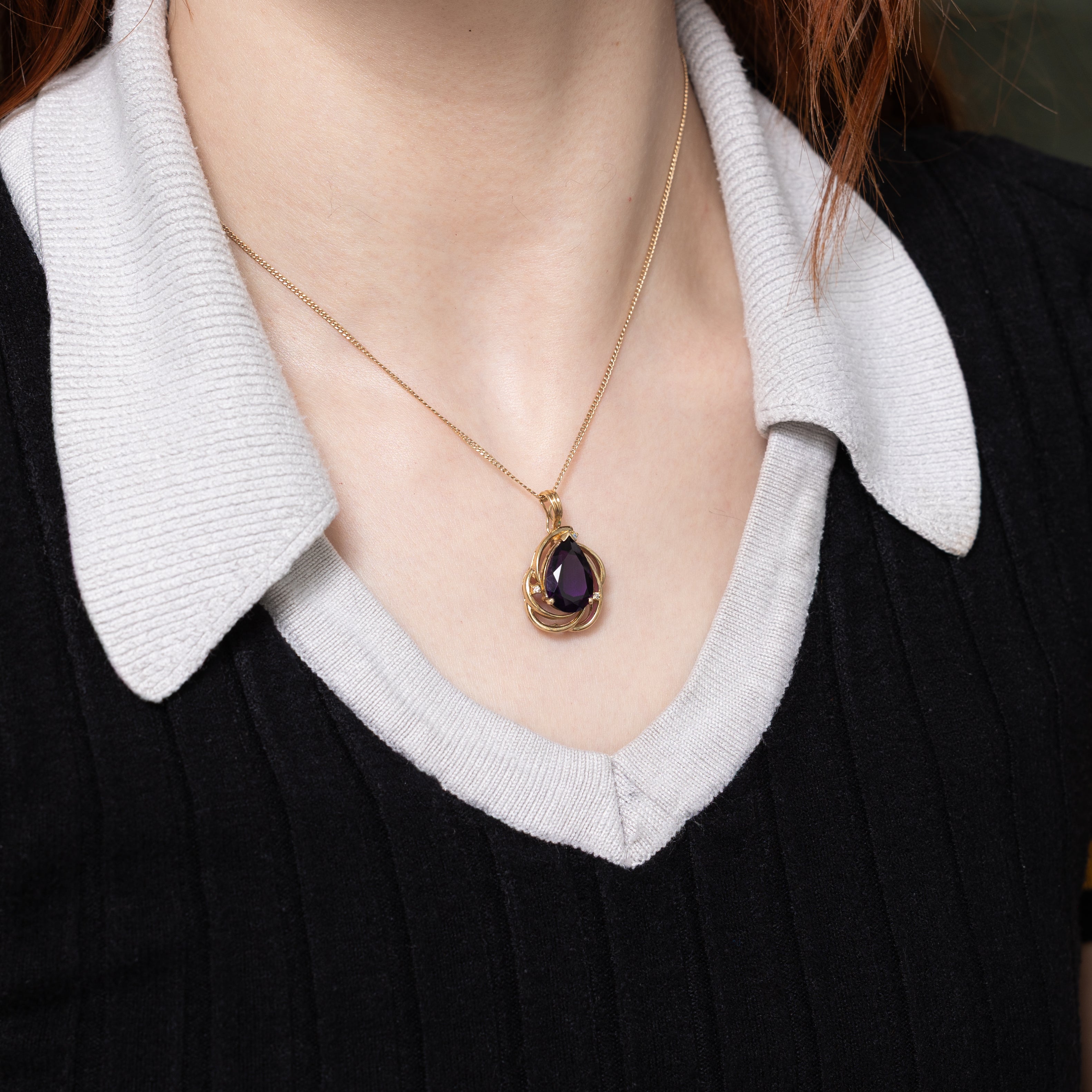 Pear Cut Amethyst & Diamond Pendant | 5.14ct, 0.05ctw