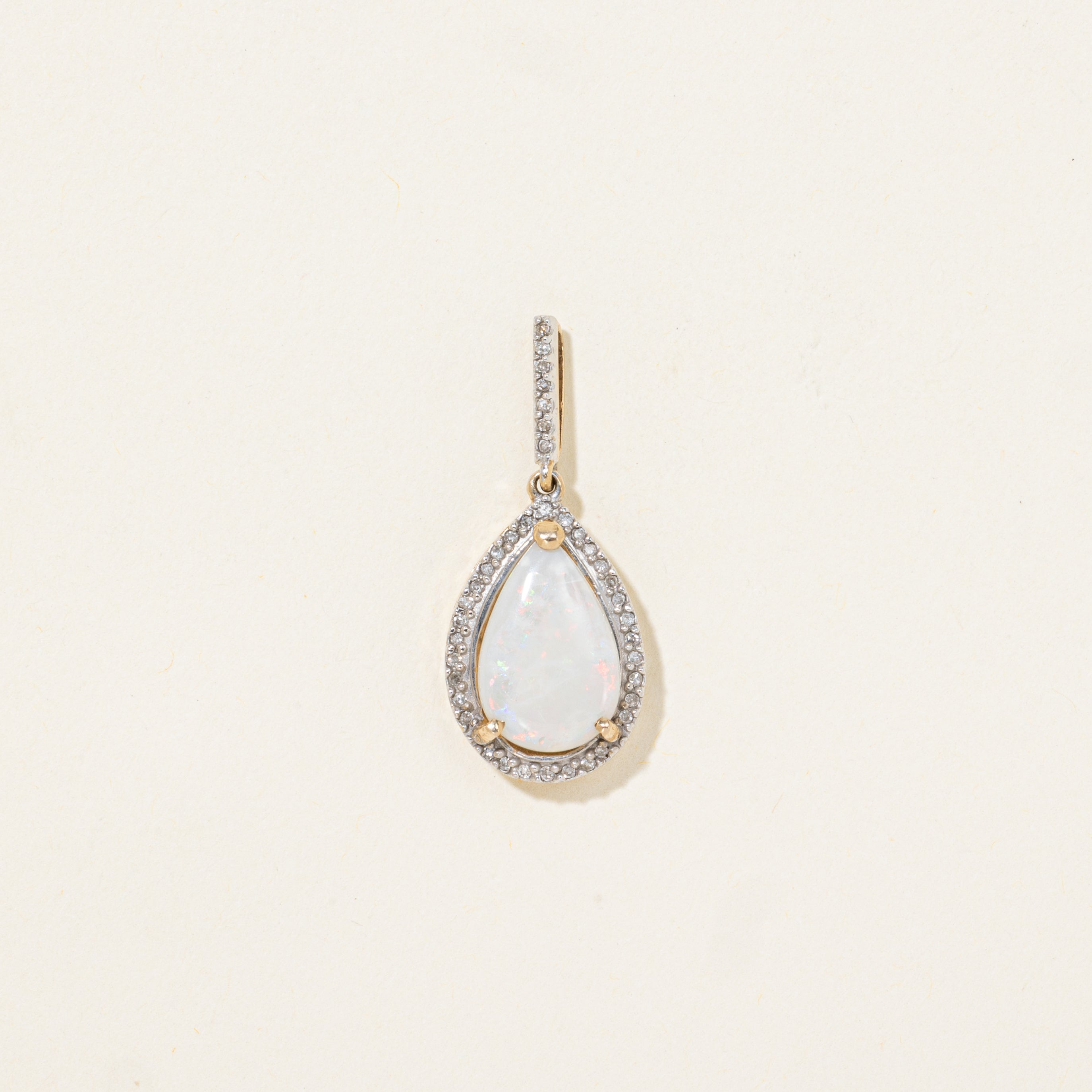 Pear Cabochon Opal & Diamond Halo Pendant | 1.69ct, 0.07ctw