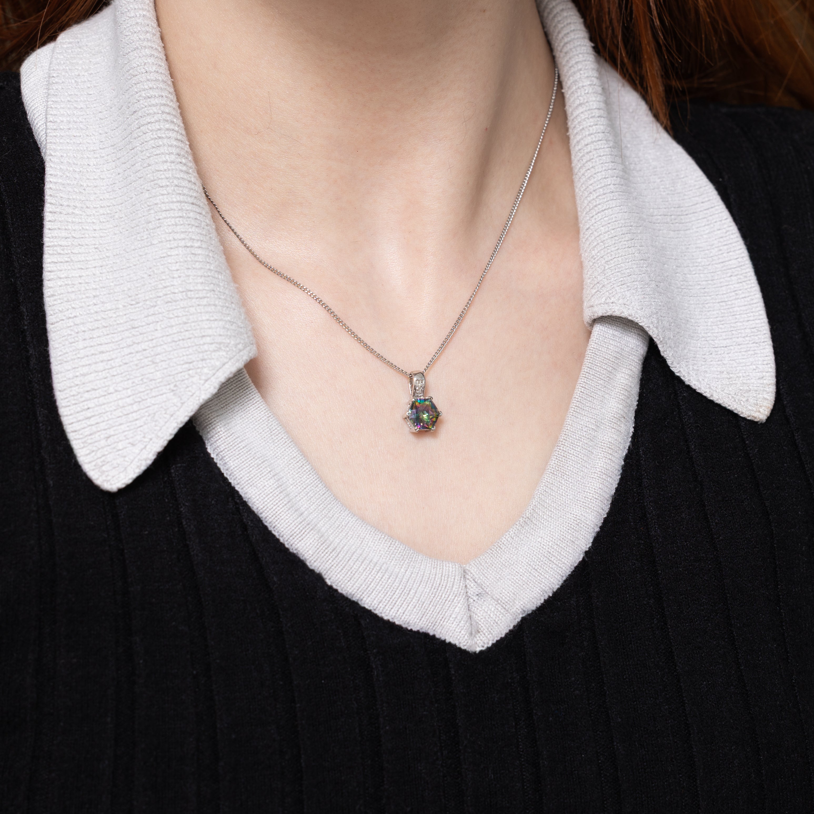 Hexagonal Mystic Topaz & Diamond Pendant | 2.30ct, 0.002ctw