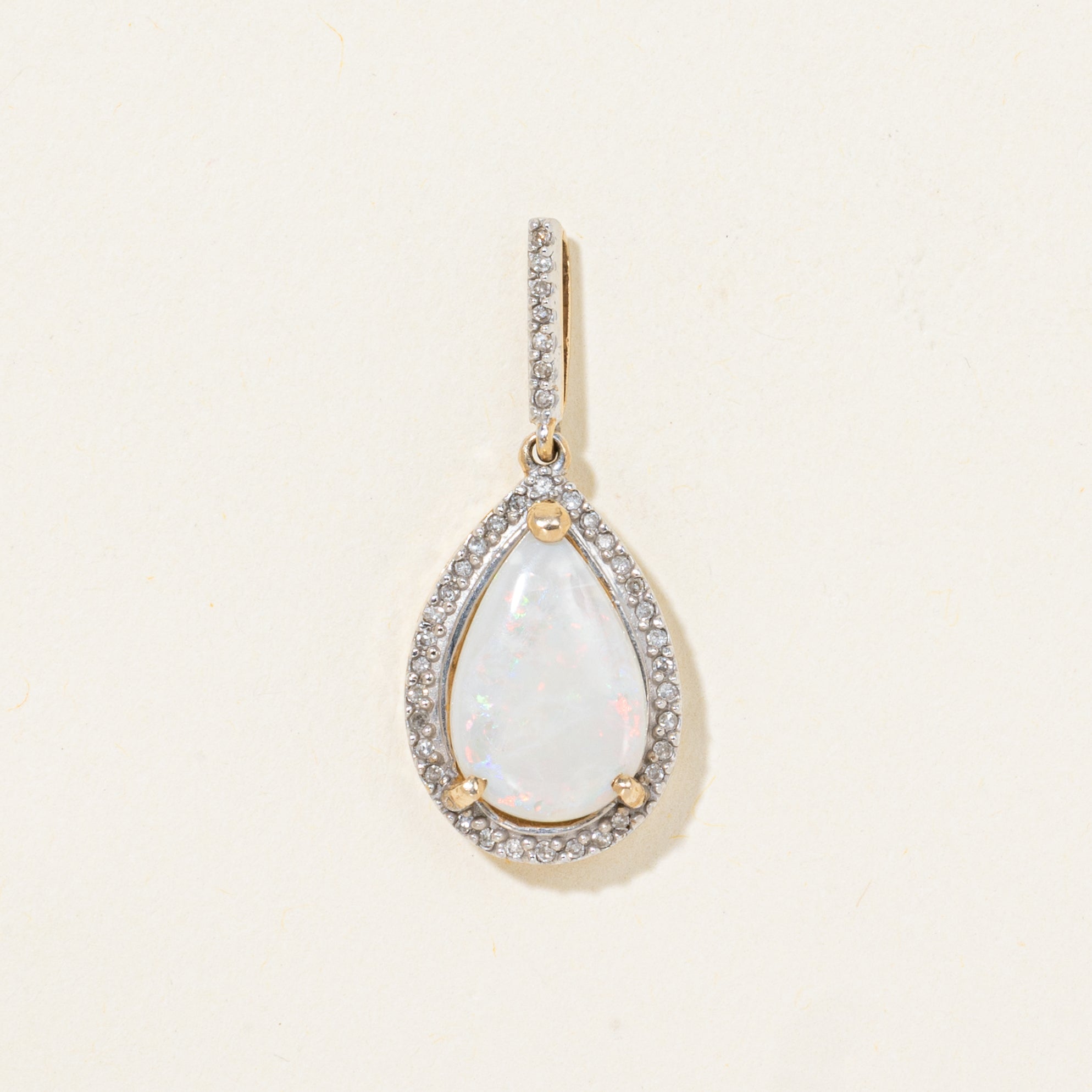 Pear Cabochon Opal & Diamond Halo Pendant | 1.69ct, 0.07ctw