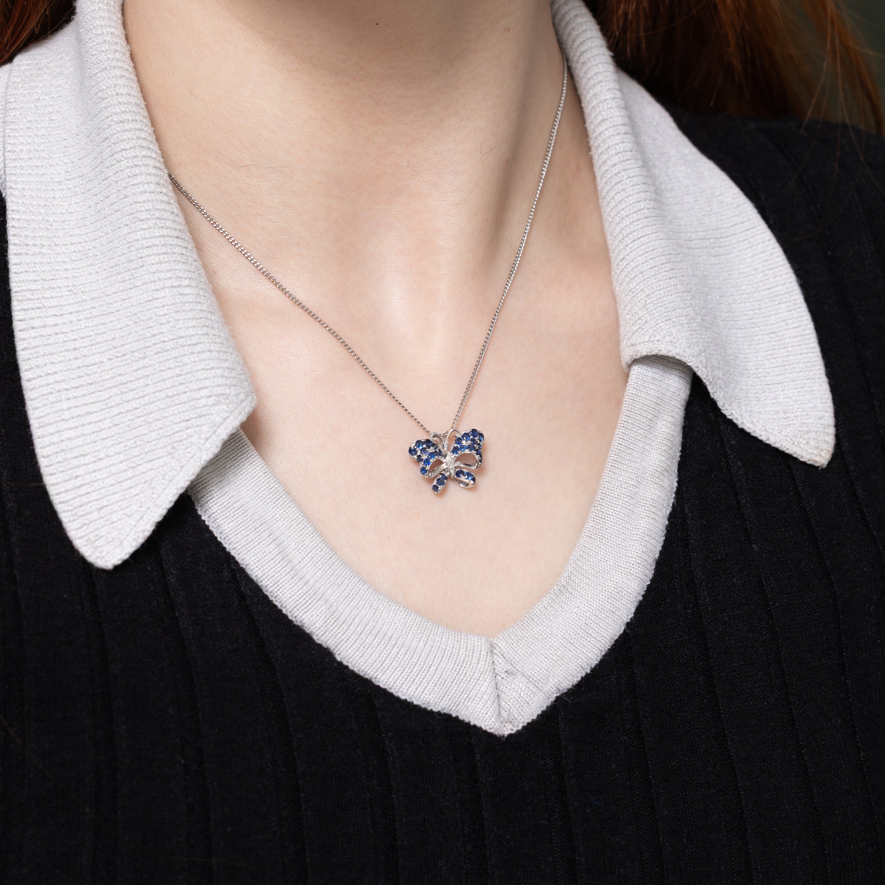 Sapphire & Diamond Butterfly Bow Pendant | 0.40ctw, 0.004ctw