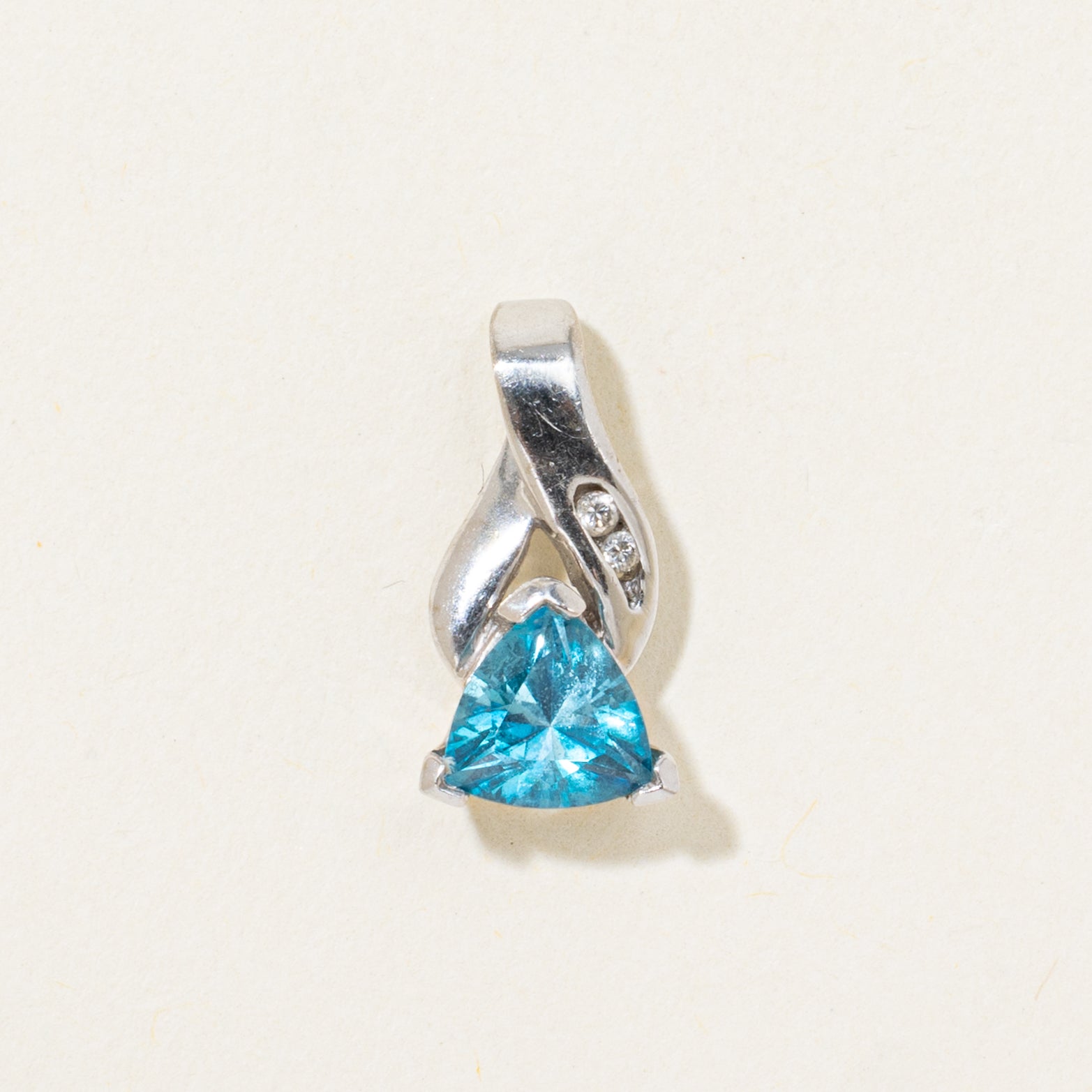 Trillion Cut Blue Topaz & Diamond Pendant | 1.12ct, 0.01ctw