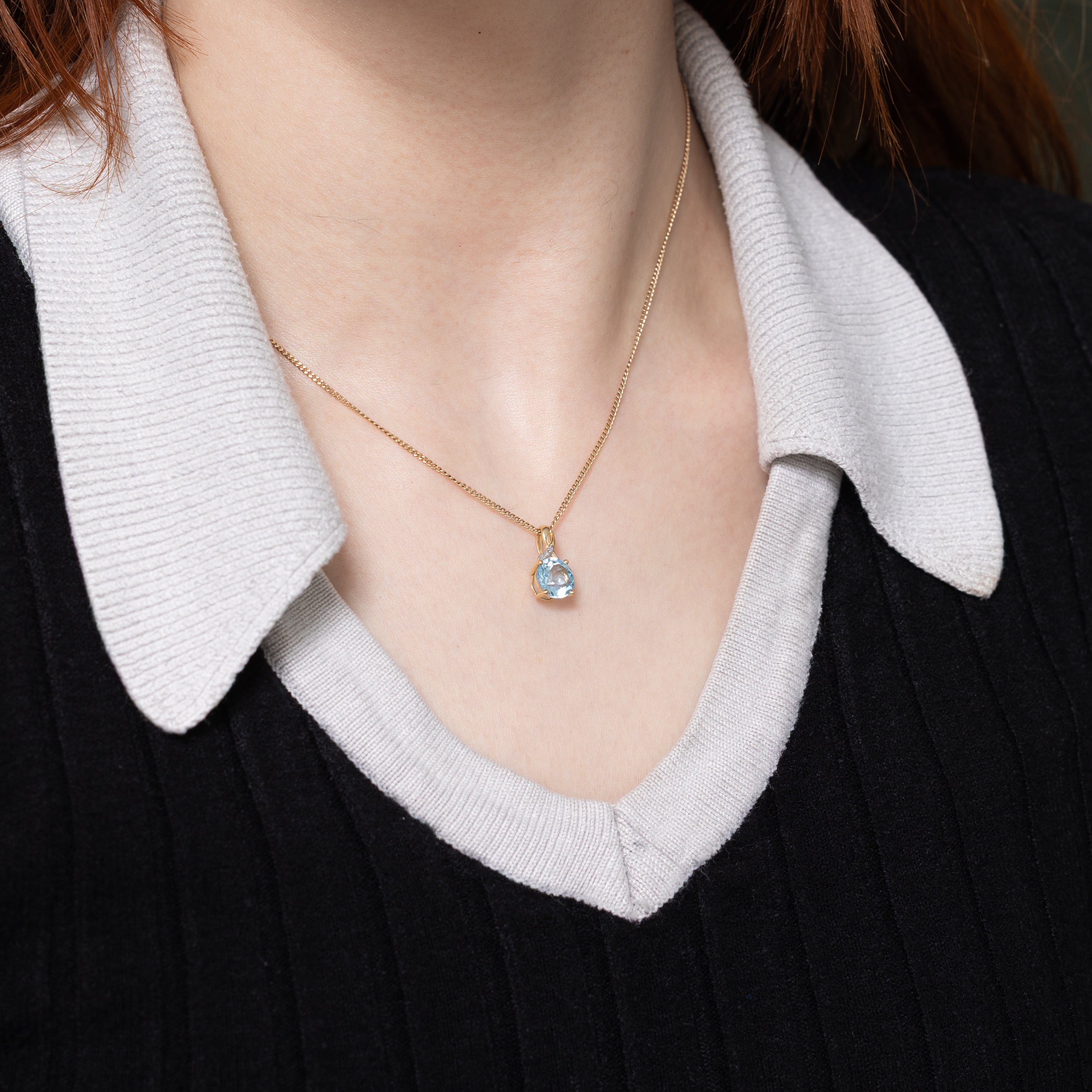 Round Blue Topaz & Diamond Pendant | 2.08ct, 0.006ctw