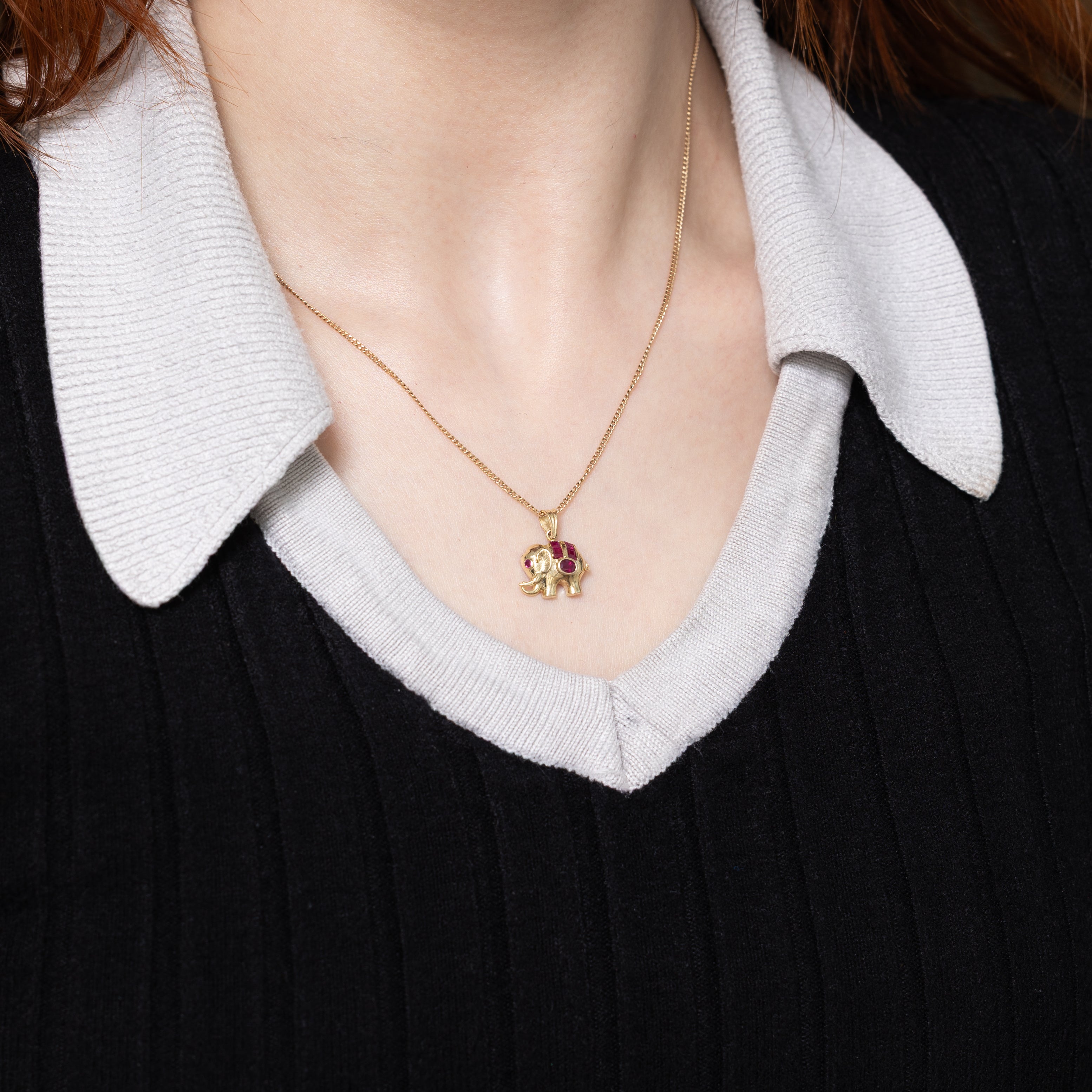 Synthetic Ruby Elephant Pendant | 0.31ctw