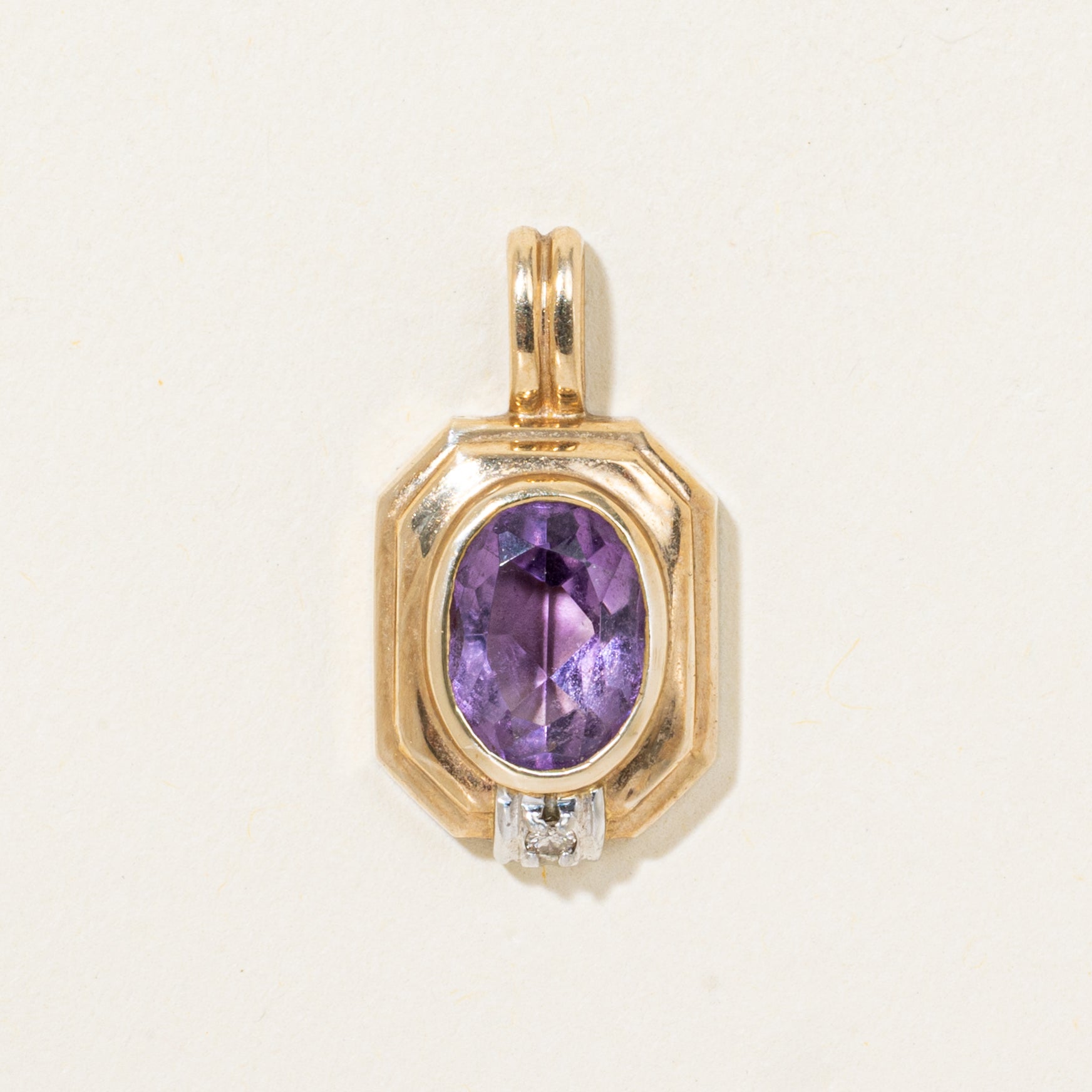 Bezel Set Amethyst & Diamond Pendant | 1.23ct, 0.02ct