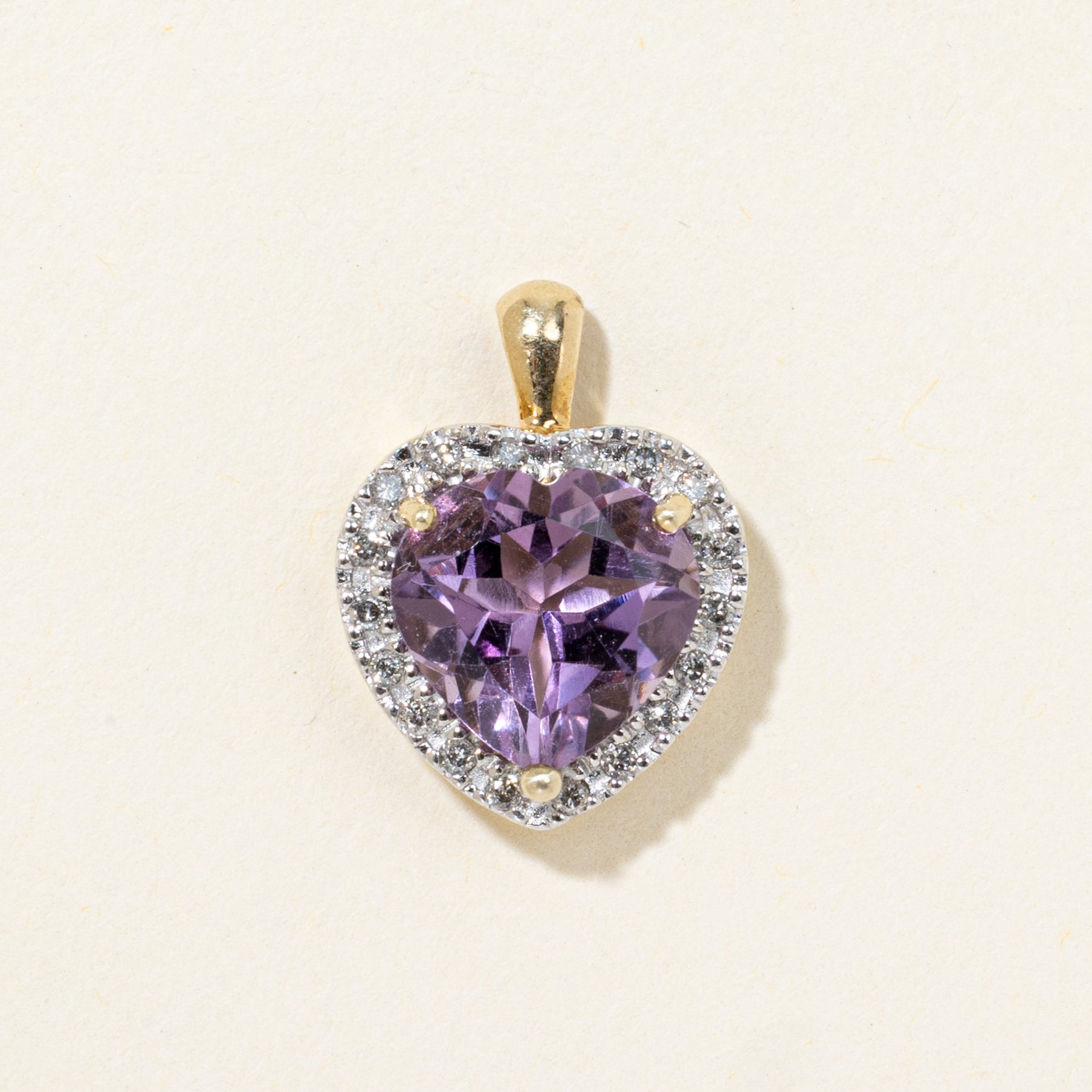 Heart Cut Amethyst & Diamond Halo Pendant | 2.40ct, 0.09ctw