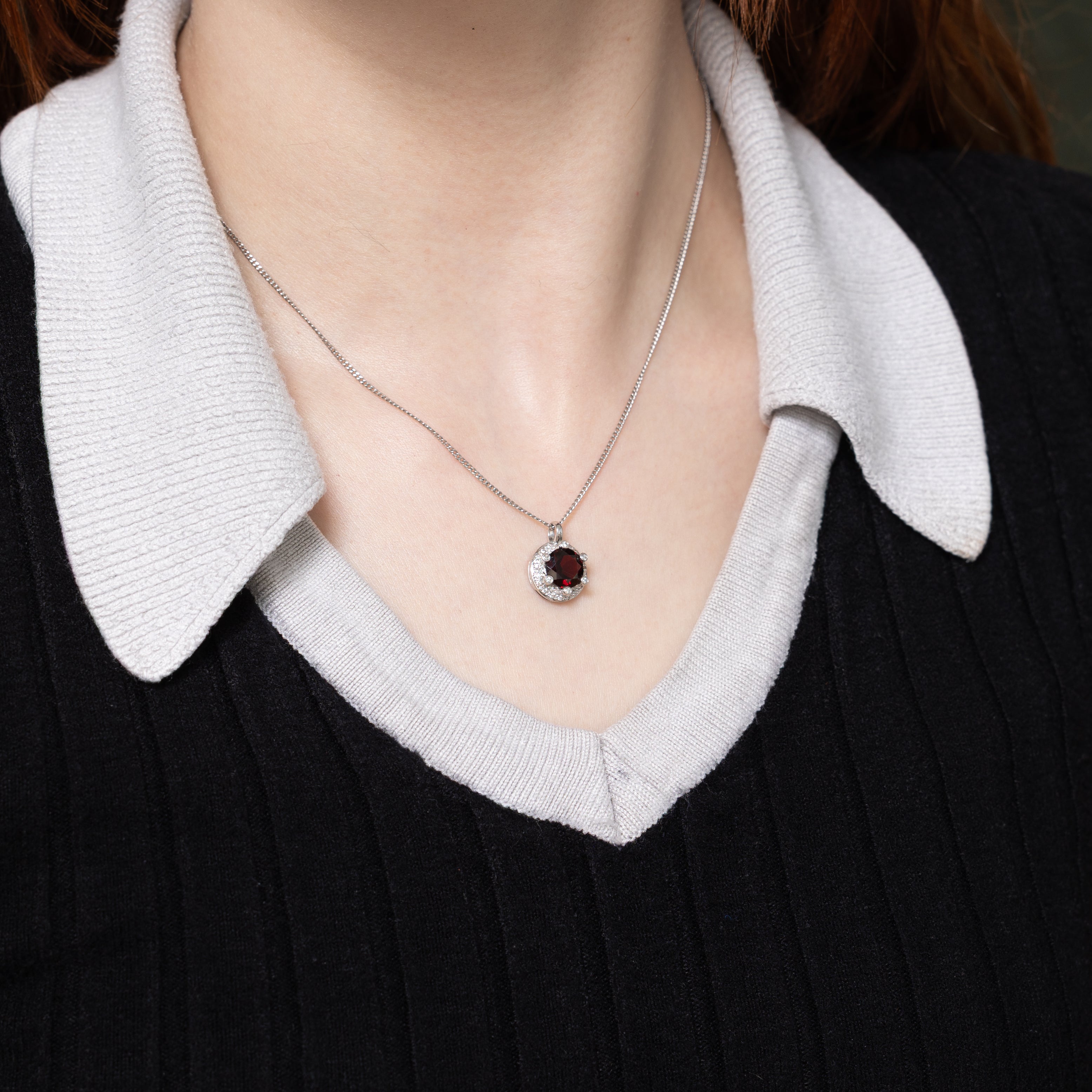 18k Garnet & Diamond Halo Pendant | 1.70ct, 0.08ctw