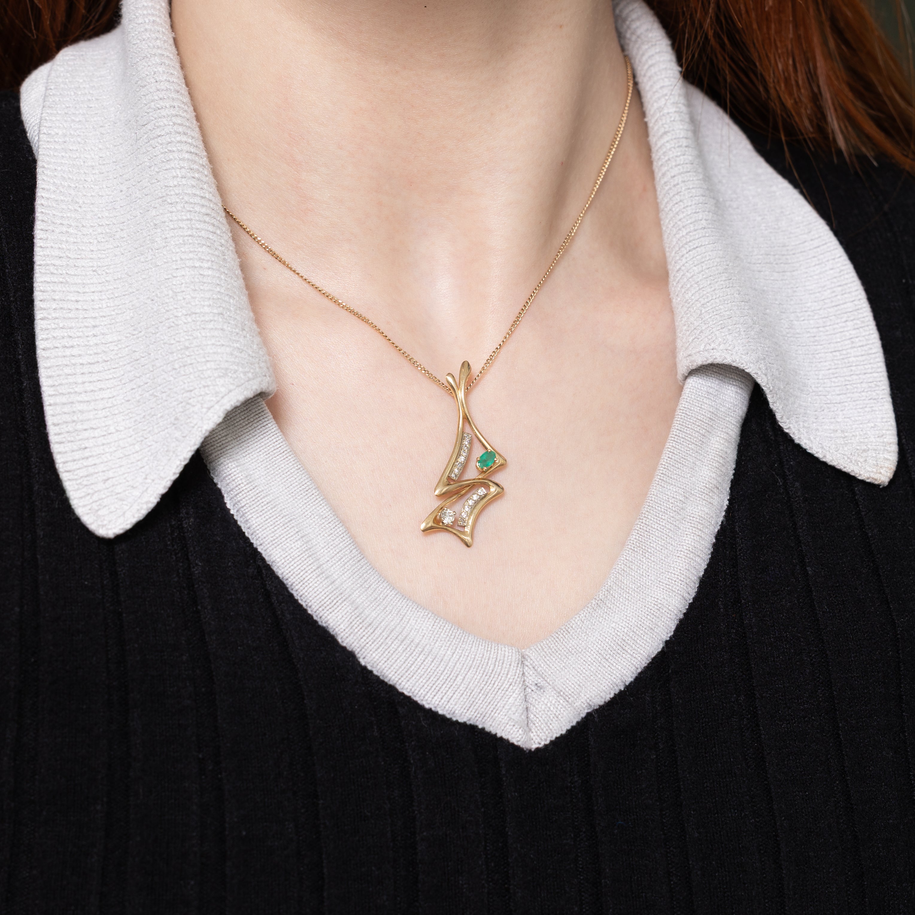 Emerald & Diamond Abstract Pendant | 0.20ct, 0.25ctw