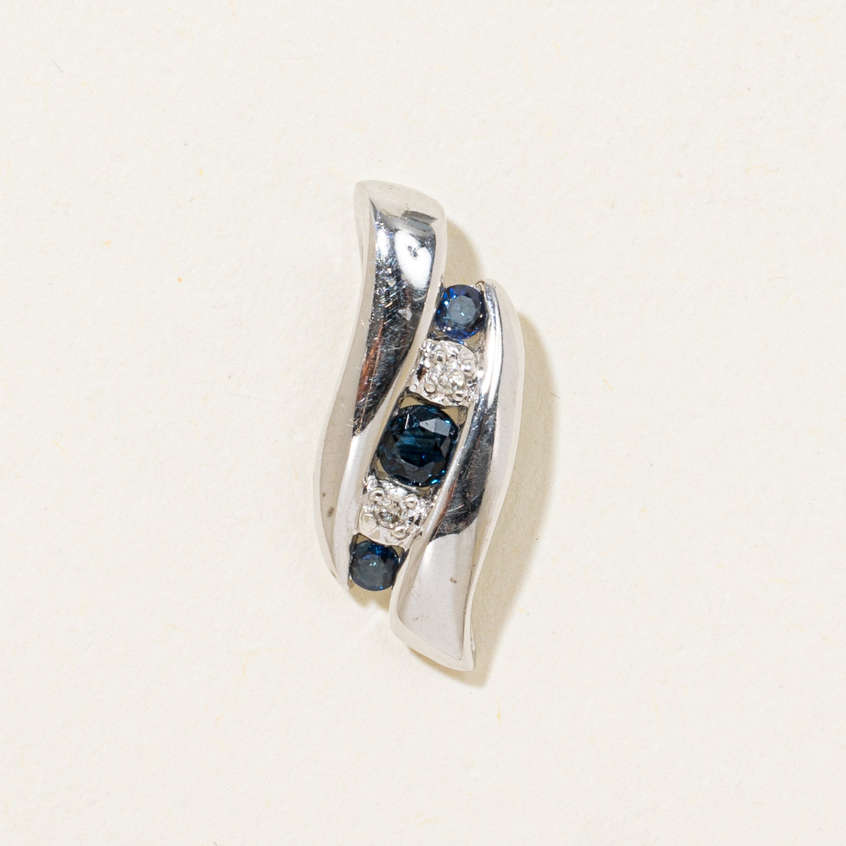 White Gold Sapphire & Diamond Pendant | 0.07ctw, 0.01ctw