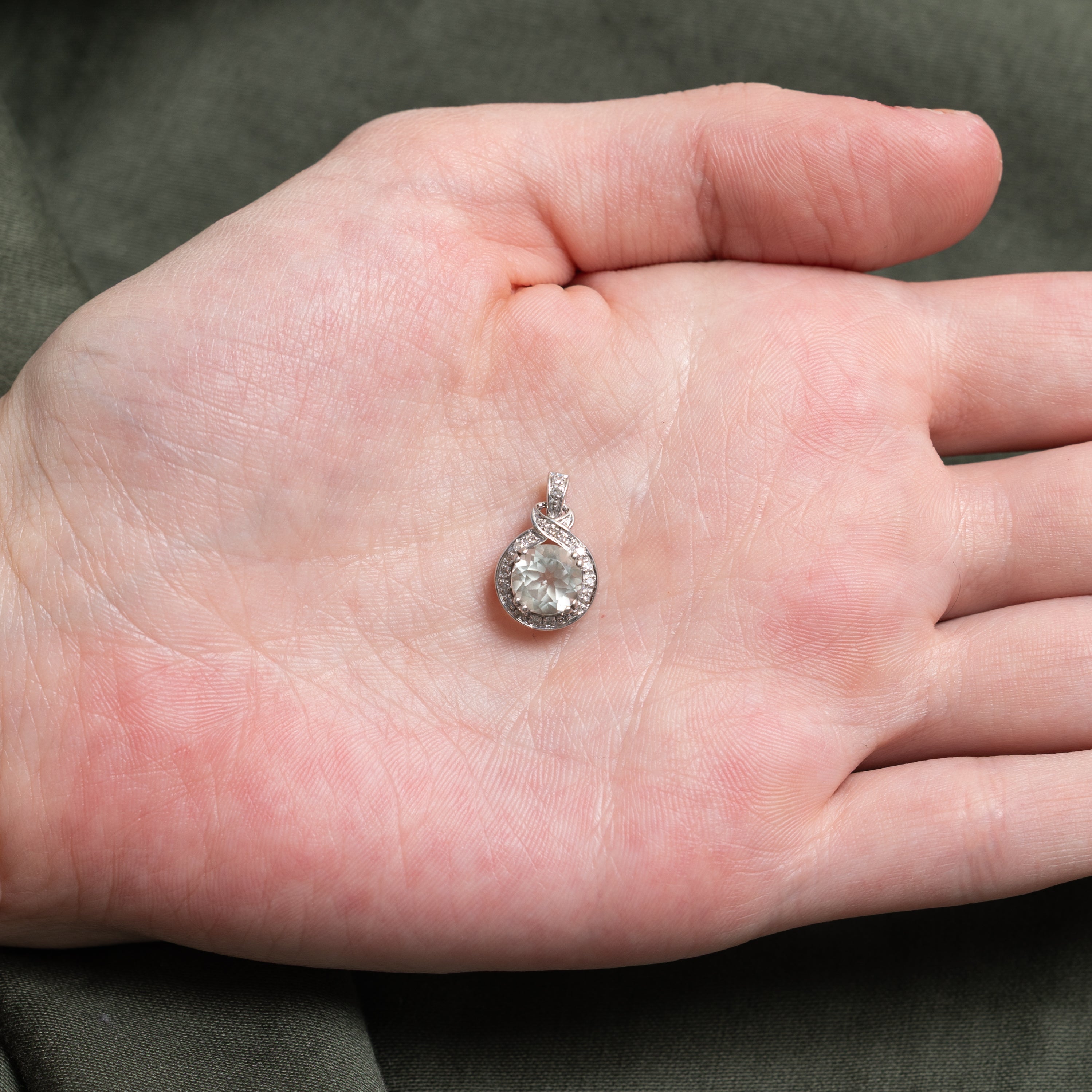 White Gold Prasiolite & Diamond Halo Pendant | 1.10ct, 0.04ct