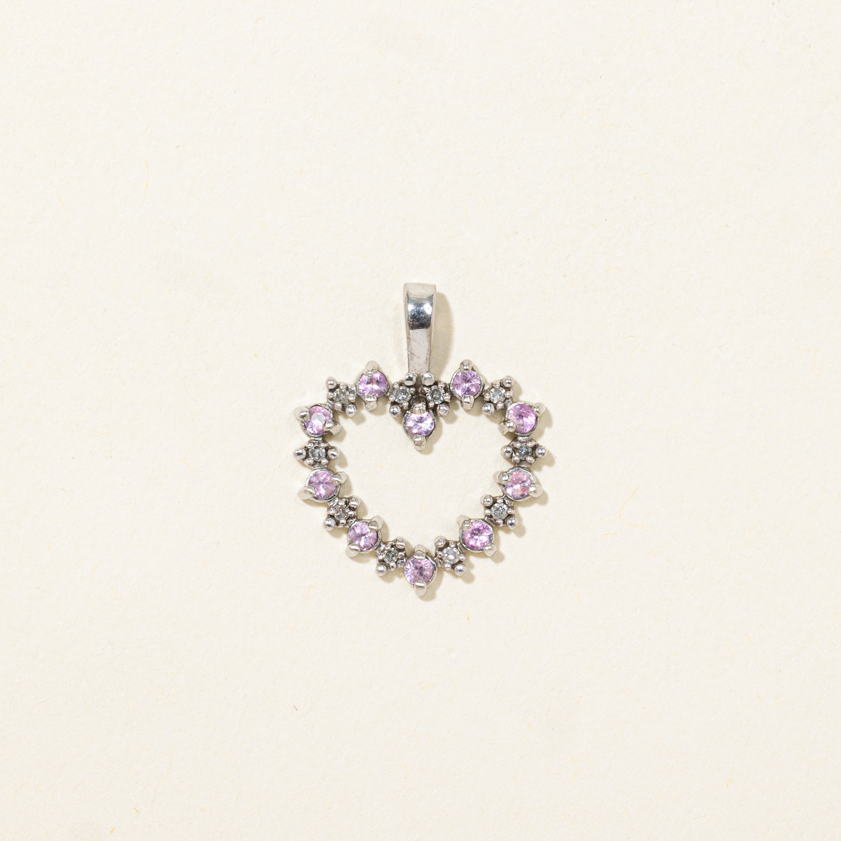 Diamond & Pink Synthetic Sapphire Open Heart Pendant | 0.02ct, 0.15ctw