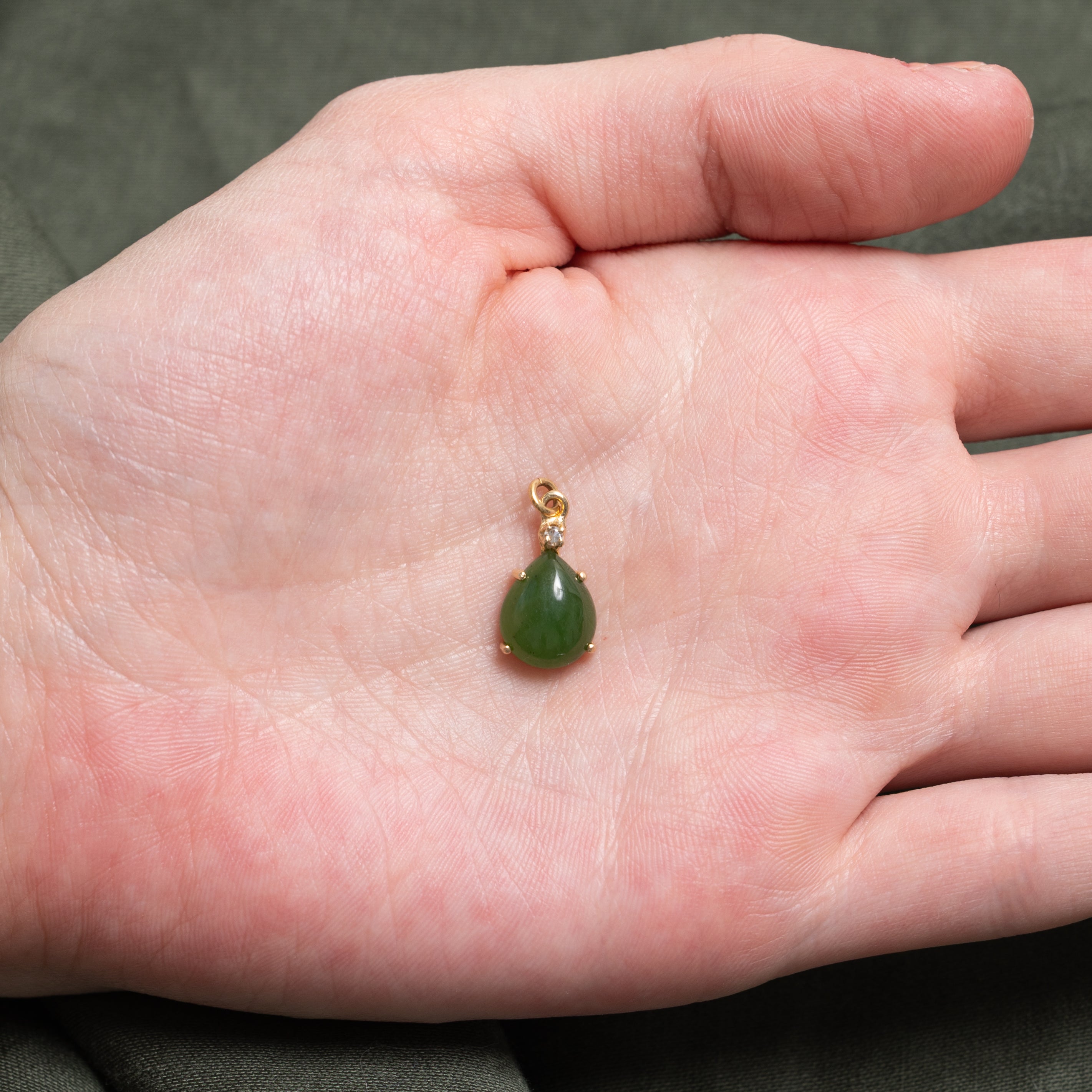 Nephrite Jade & Diamond Pear drop Pendant | 4.85ct, 0.02ct
