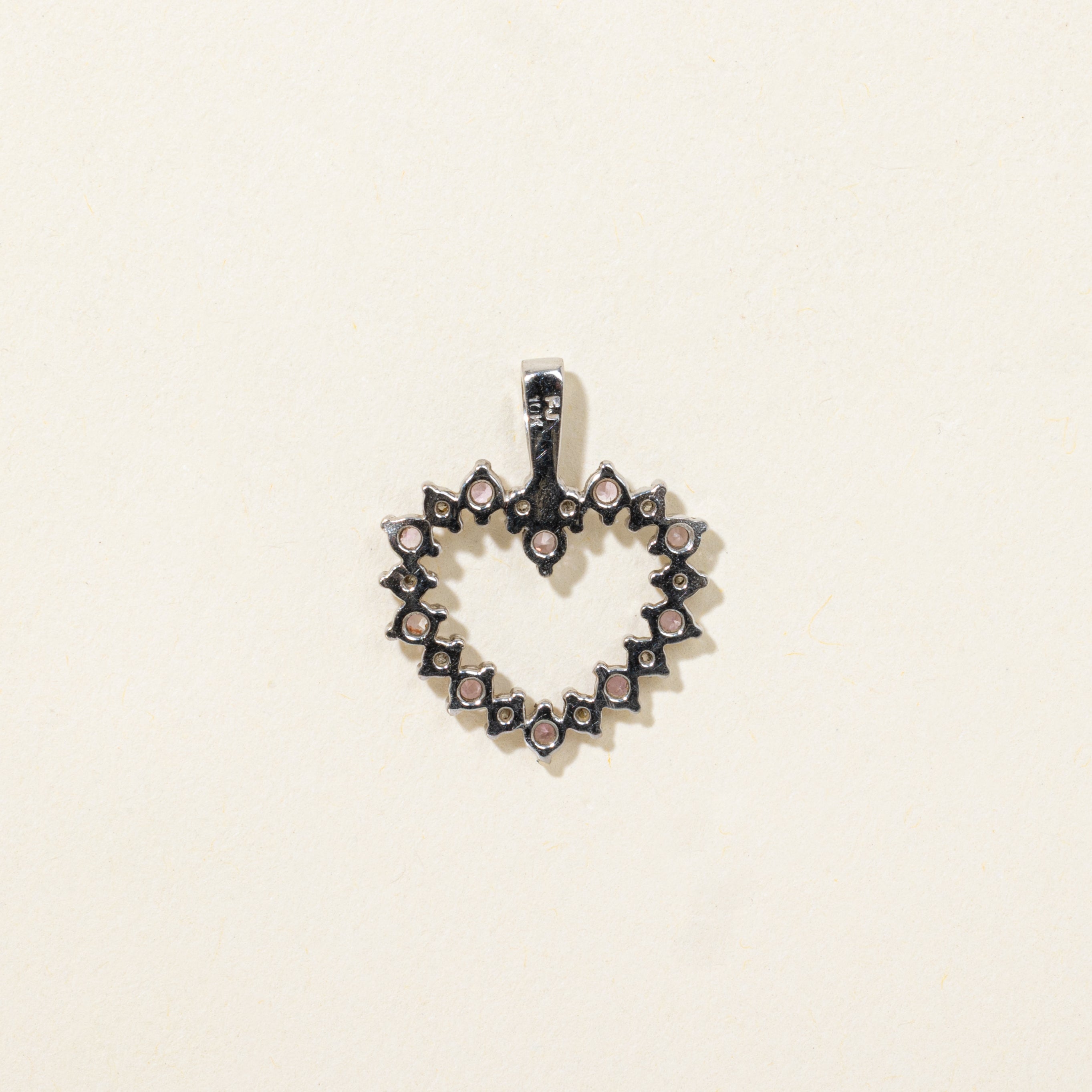 Diamond & Pink Synthetic Sapphire Open Heart Pendant | 0.02ct, 0.15ctw