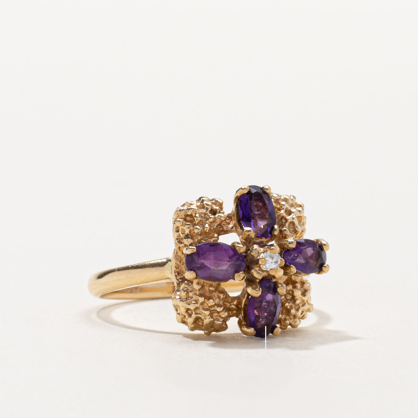 10k Amethyst & Diamond Nuggety Cocktail Ring | 0.60ctw, 0.01ct  | SZ 6.5