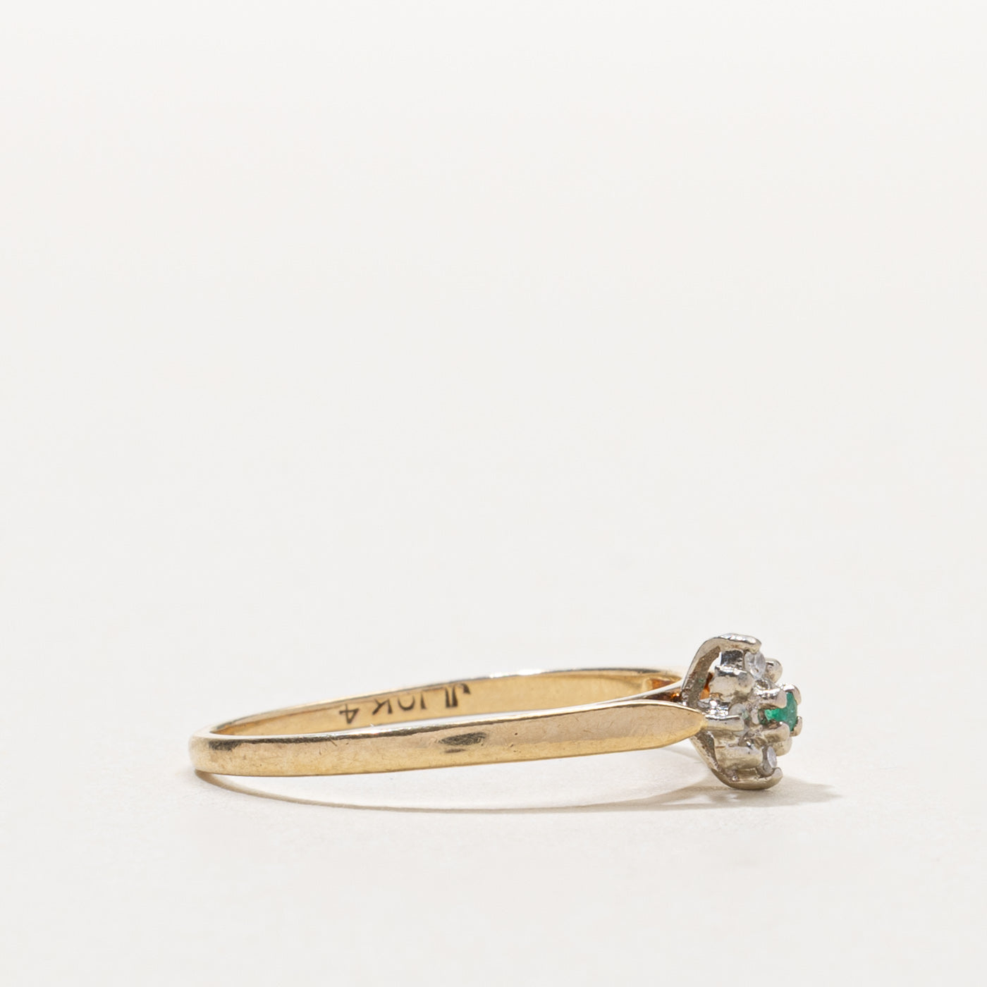 10k Emerald & Diamond Cluster Petite Ring | 0.01ct, 0.02ctw | SZ 6