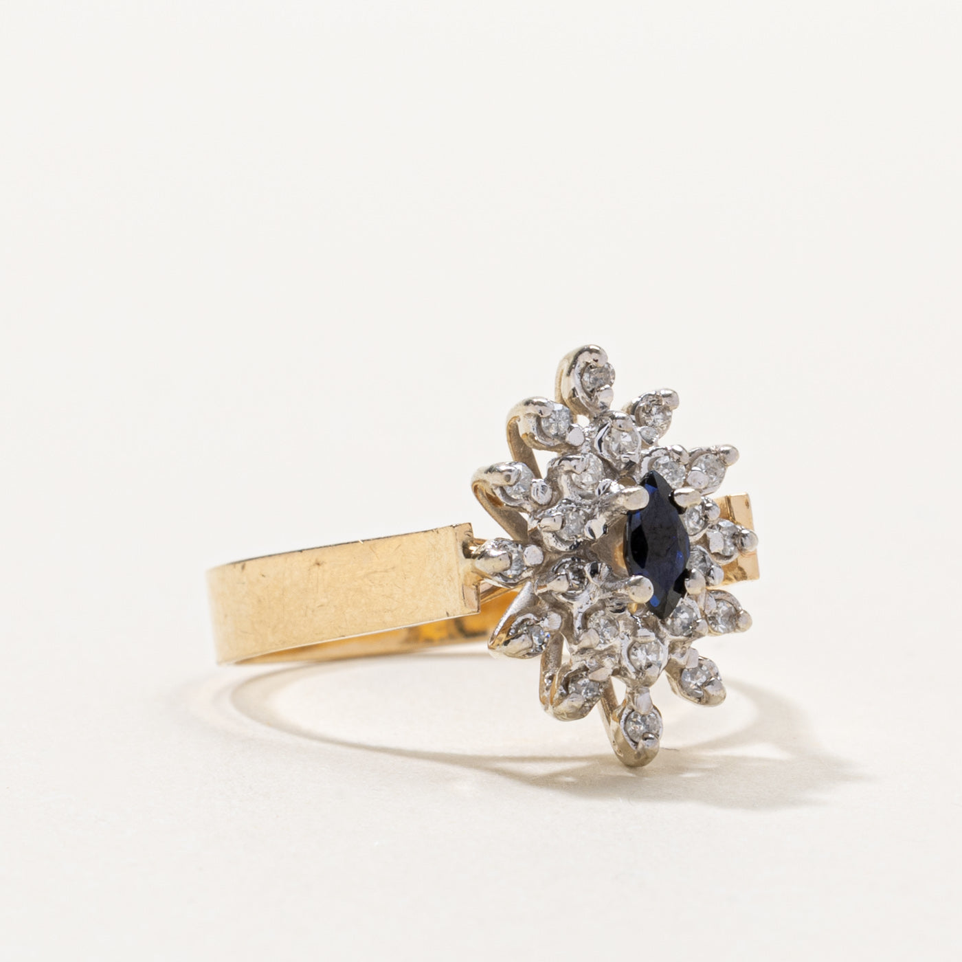 10k Sapphire & Diamond Petal Cluster Ring | 0.15ct, 0.11ctw | SZ 6.75