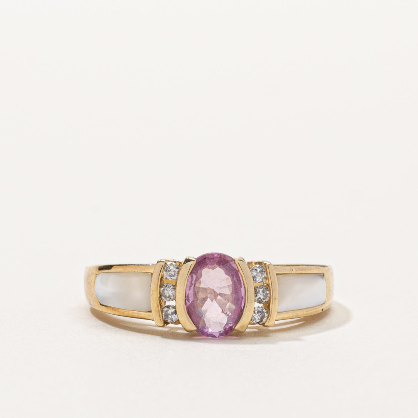 10k Pink Sapphire, Mother of Pearl & Diamond Ring | 0.06ctw, 0.65ct, 0.36ctw | SZ 7