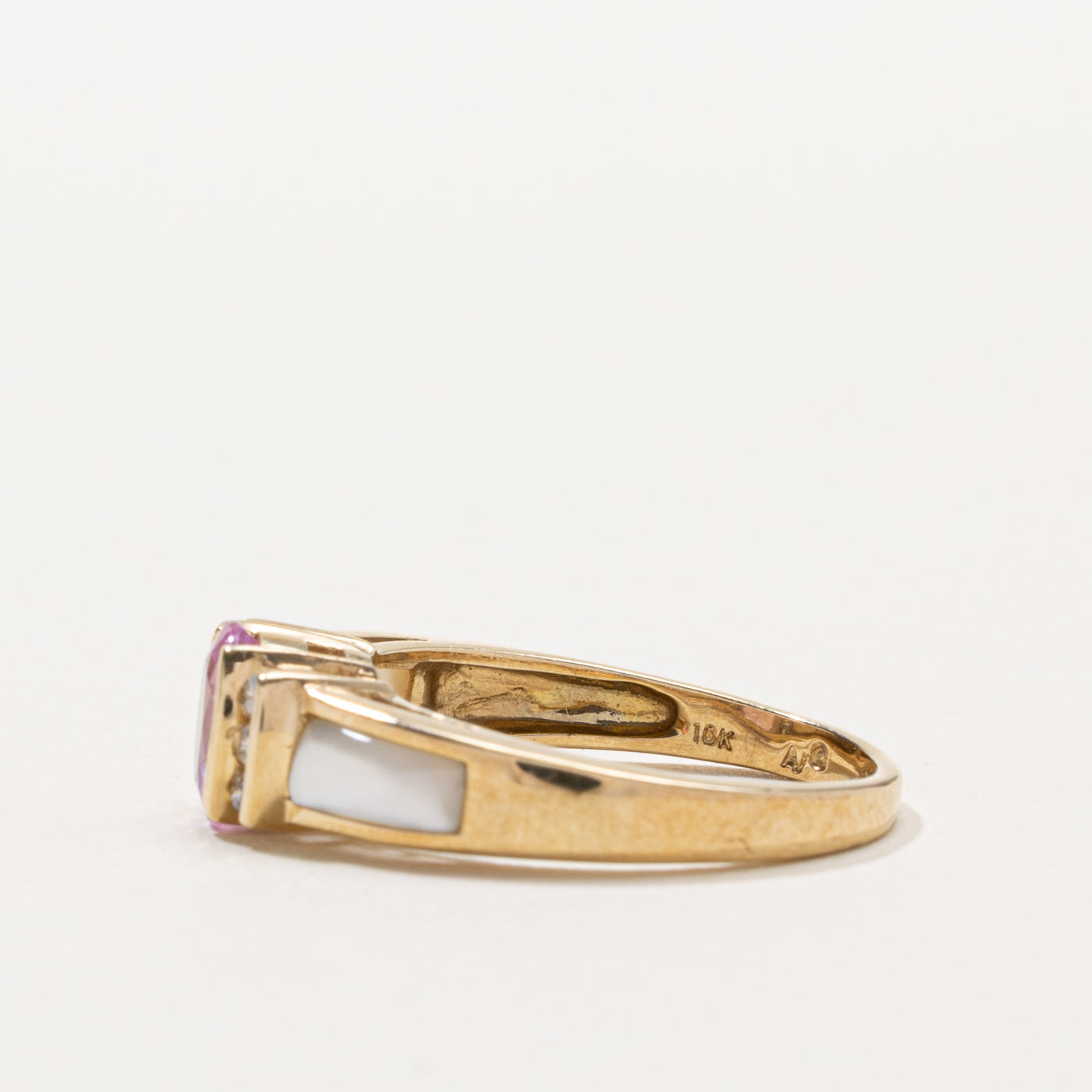 10k Pink Sapphire, Mother of Pearl & Diamond Ring | 0.06ctw, 0.65ct, 0.36ctw | SZ 7