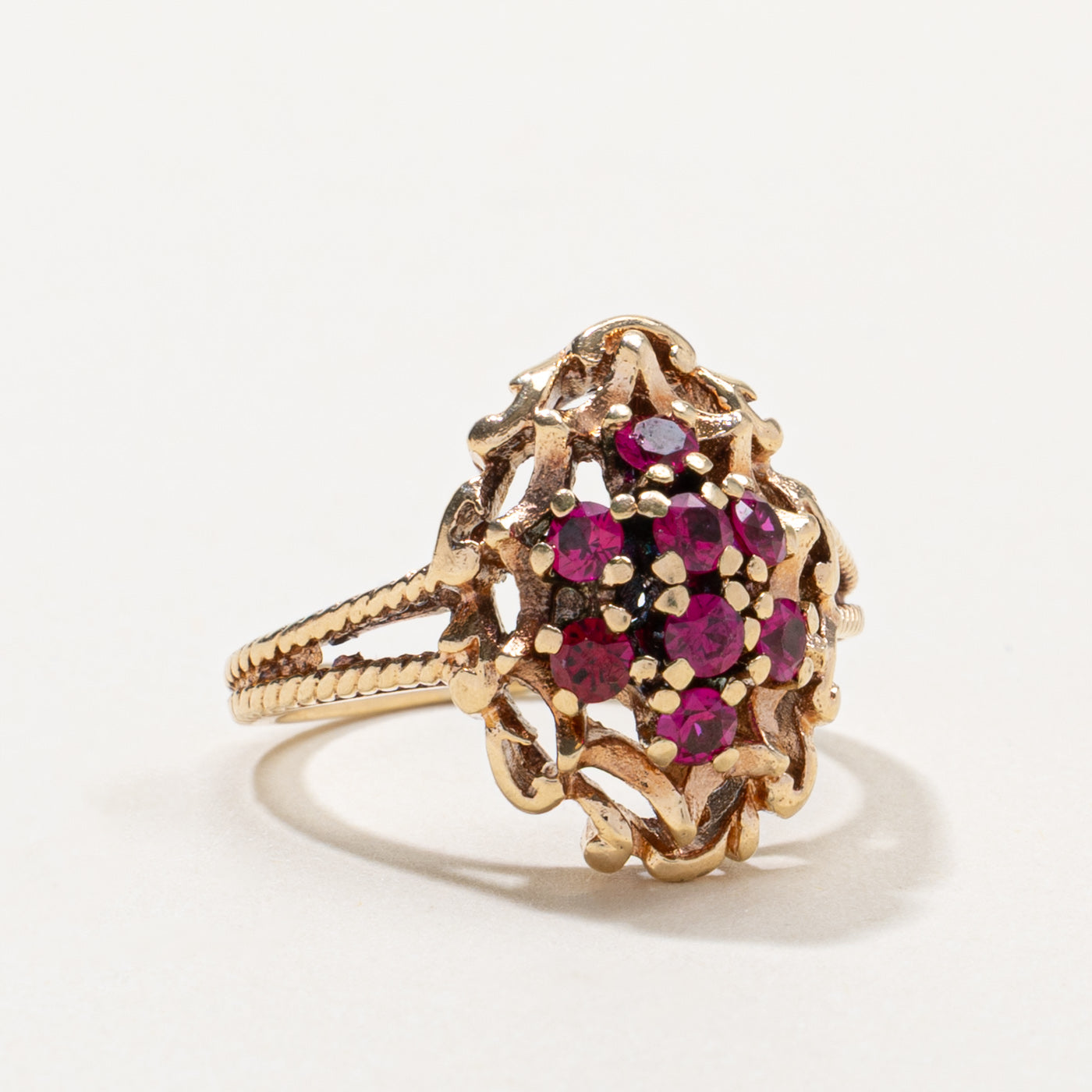 10k Synthetic Ruby Cluster Textured Cocktail Ring | 0.56ctw | SZ 6.5