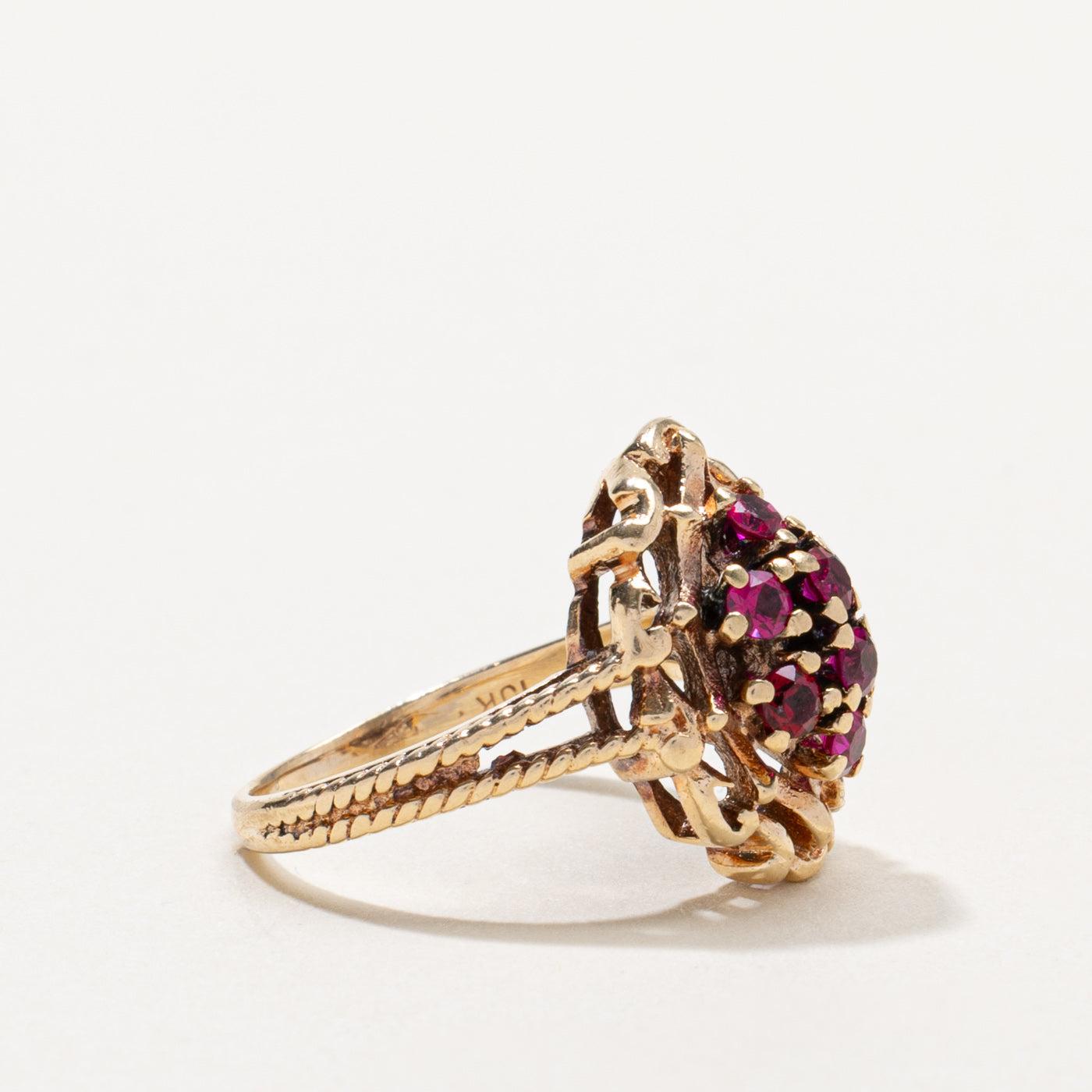 10k Synthetic Ruby Cluster Textured Cocktail Ring | 0.56ctw | SZ 6.5