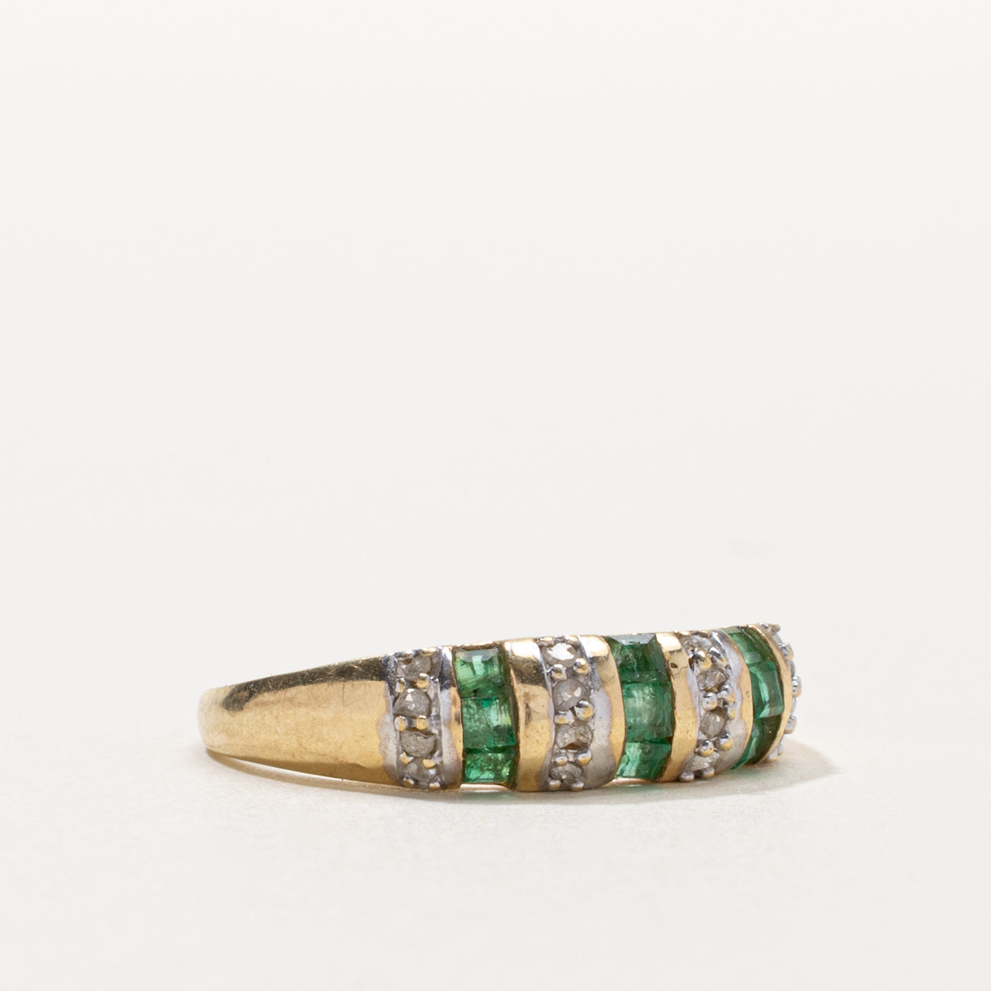 Channel Set Emerald & Diamond Dome Ring | 0.25ctw, 0.08ctw | SZ 7.25