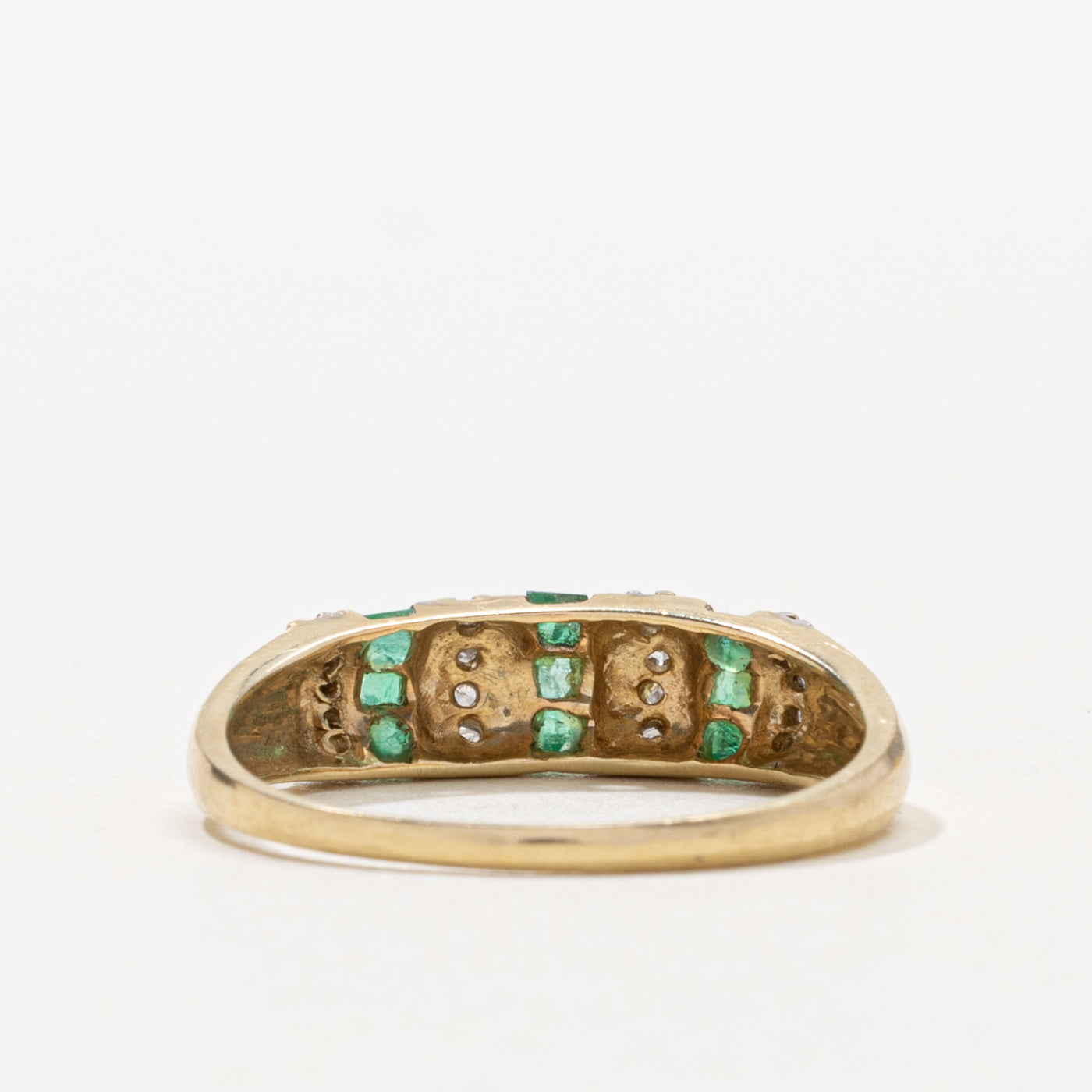 Channel Set Emerald & Diamond Dome Ring | 0.25ctw, 0.08ctw | SZ 7.25