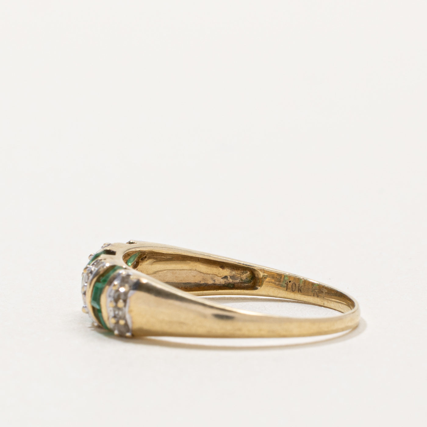Channel Set Emerald & Diamond Dome Ring | 0.25ctw, 0.08ctw | SZ 7.25