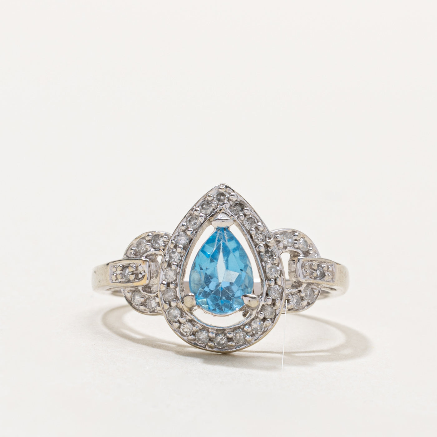 10k Pear Cut Topaz & Diamond Open Halo Ring | 0.80ct, 0.15ctw | SZ 7.25