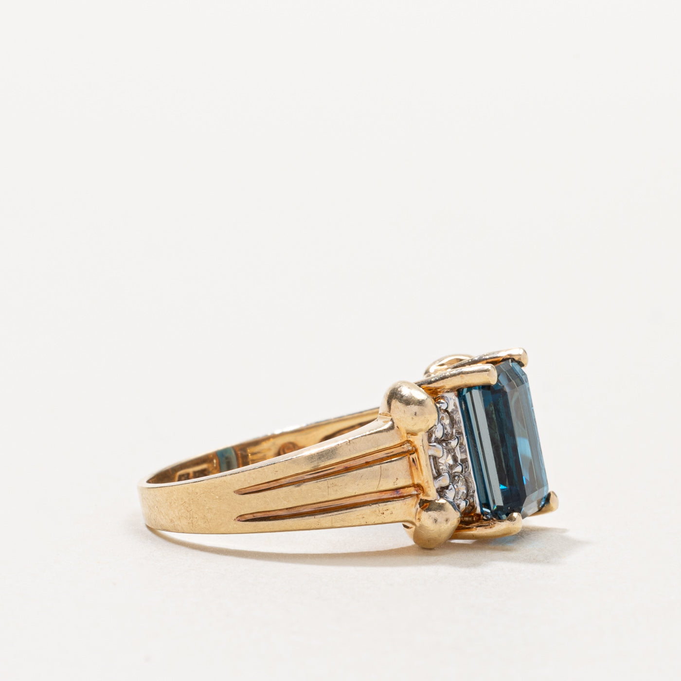 10k London Blue Topaz & Diamond Grooved Ring | 2.60ct, 0.15ctw | SZ 6.75