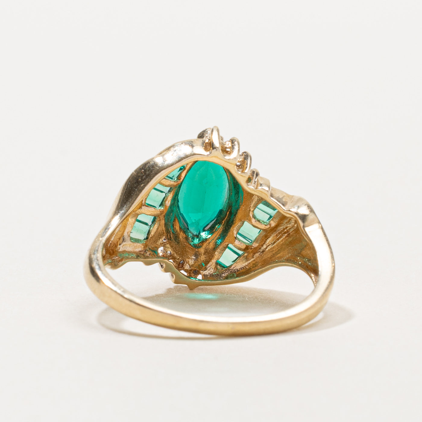 10k Synthetic Emerald & Diamond Accented Ring | 1.00ctw, 0.01ctw | SZ 8