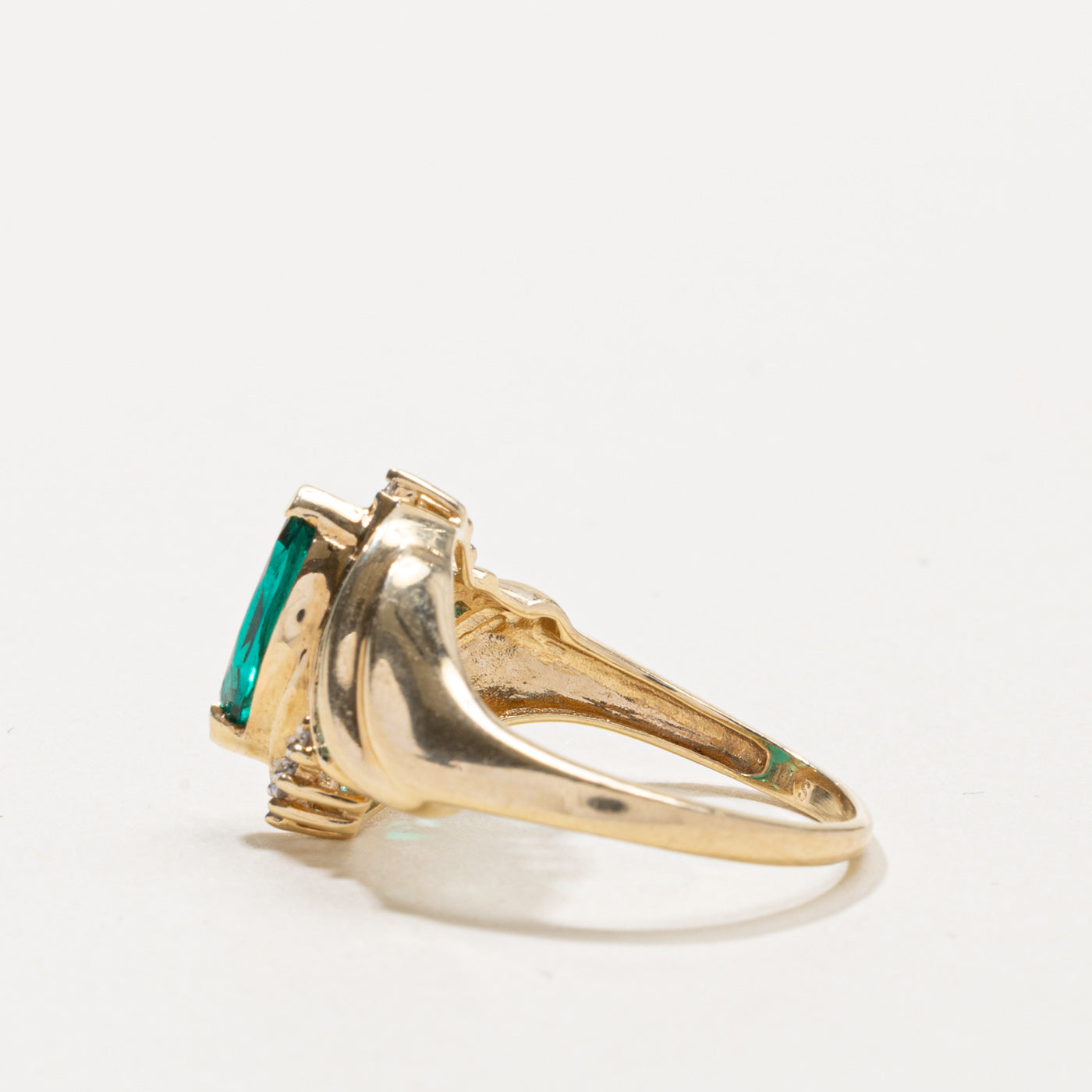 10k Synthetic Emerald & Diamond Accented Ring | 1.00ctw, 0.01ctw | SZ 8
