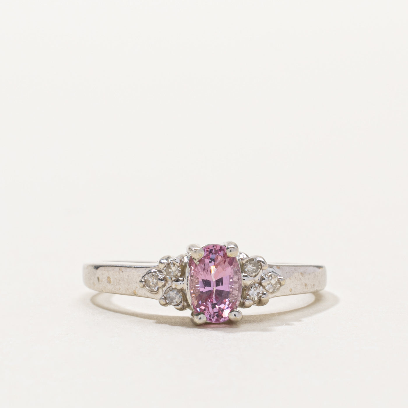 10k Oval Cut Pink Sapphire & Diamond Accented Ring | 0.70ct, 0.06ctw | SZ 7