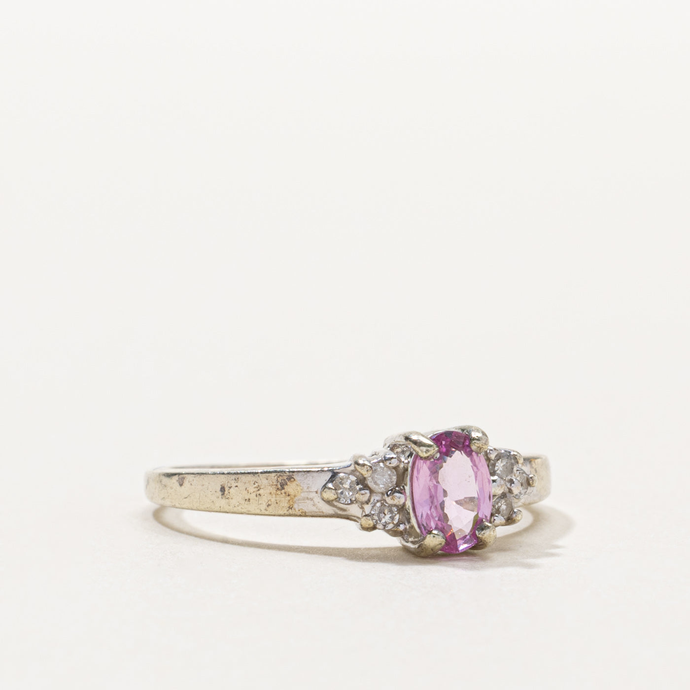 10k Oval Cut Pink Sapphire & Diamond Accented Ring | 0.60ct, 0.06ctw | SZ 8