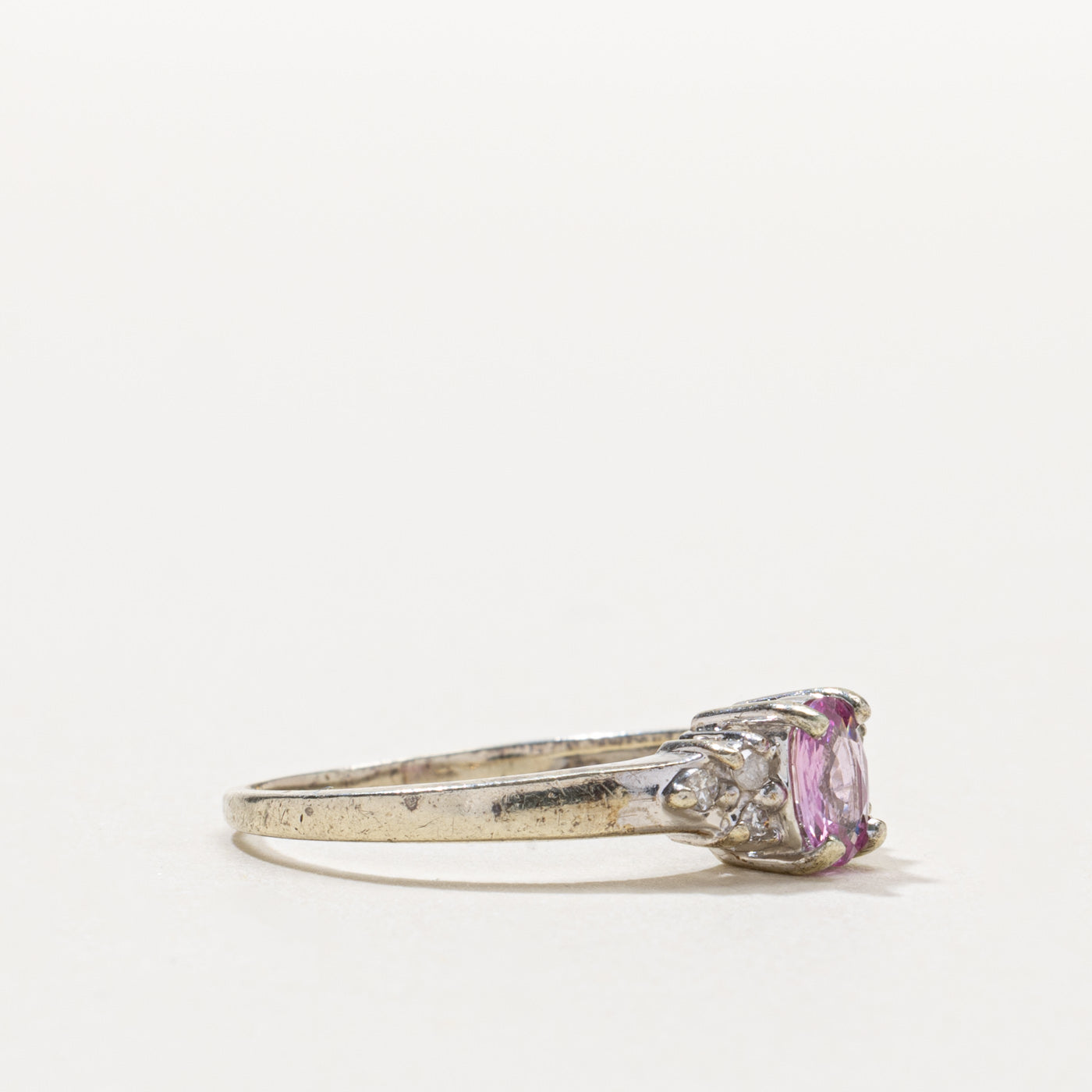 10k Oval Cut Pink Sapphire & Diamond Accented Ring | 0.60ct, 0.06ctw | SZ 8
