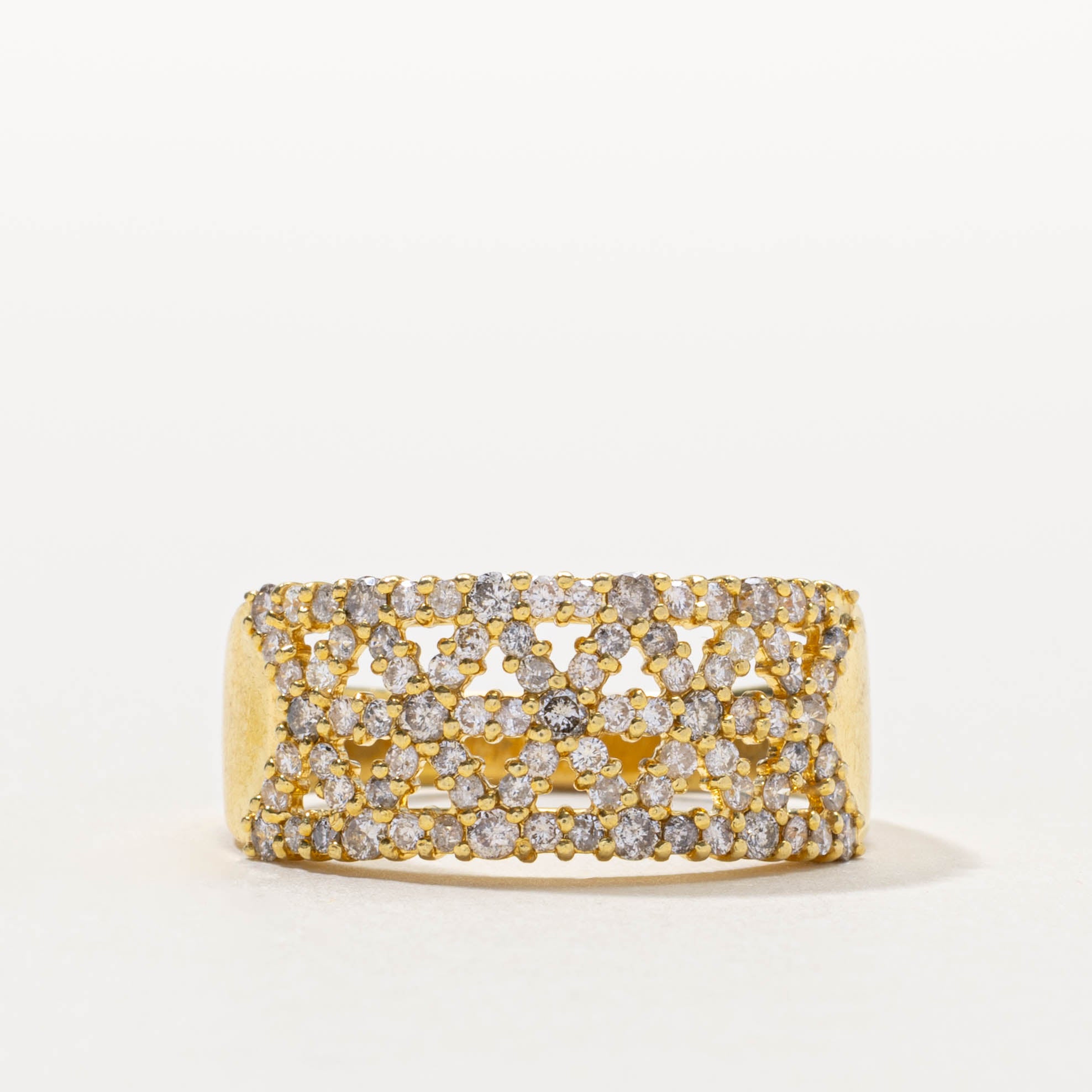 18k Pavé Set Diamond Crossbeam Ring | SZ 9.5