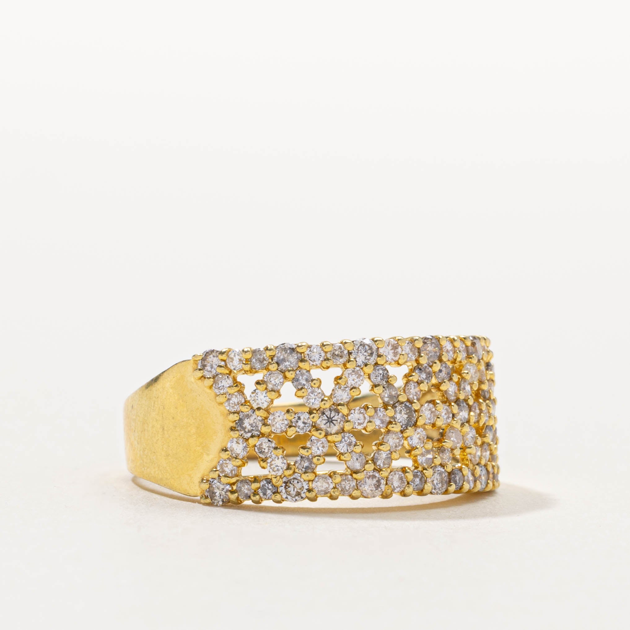 18k Pavé Set Diamond Crossbeam Ring | SZ 9.5