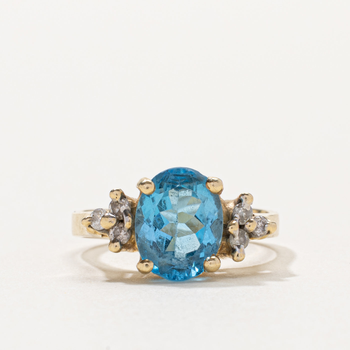 10k Oval Cut Topaz & Diamond Accented Ring | 1.75ct, 0.10ctw | SZ 4.5