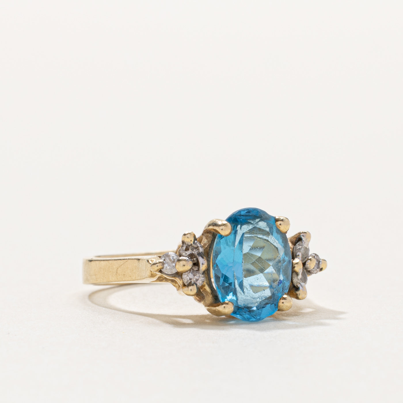 10k Oval Cut Topaz & Diamond Accented Ring | 1.75ct, 0.10ctw | SZ 4.5