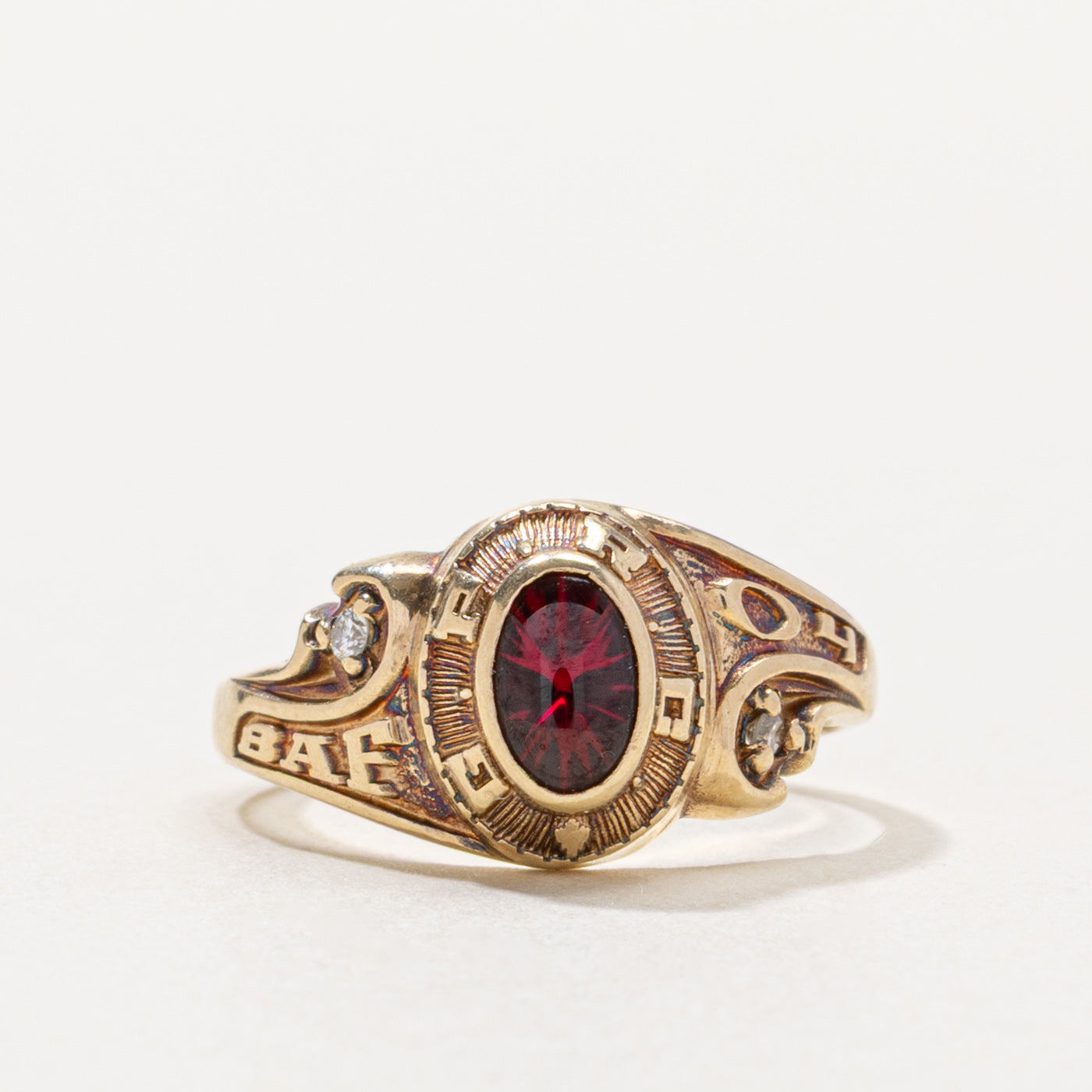 10k Synthetic Ruby & Diamond Graduation Ring | 0.60ct, 0.01ctw | SZ 4.5