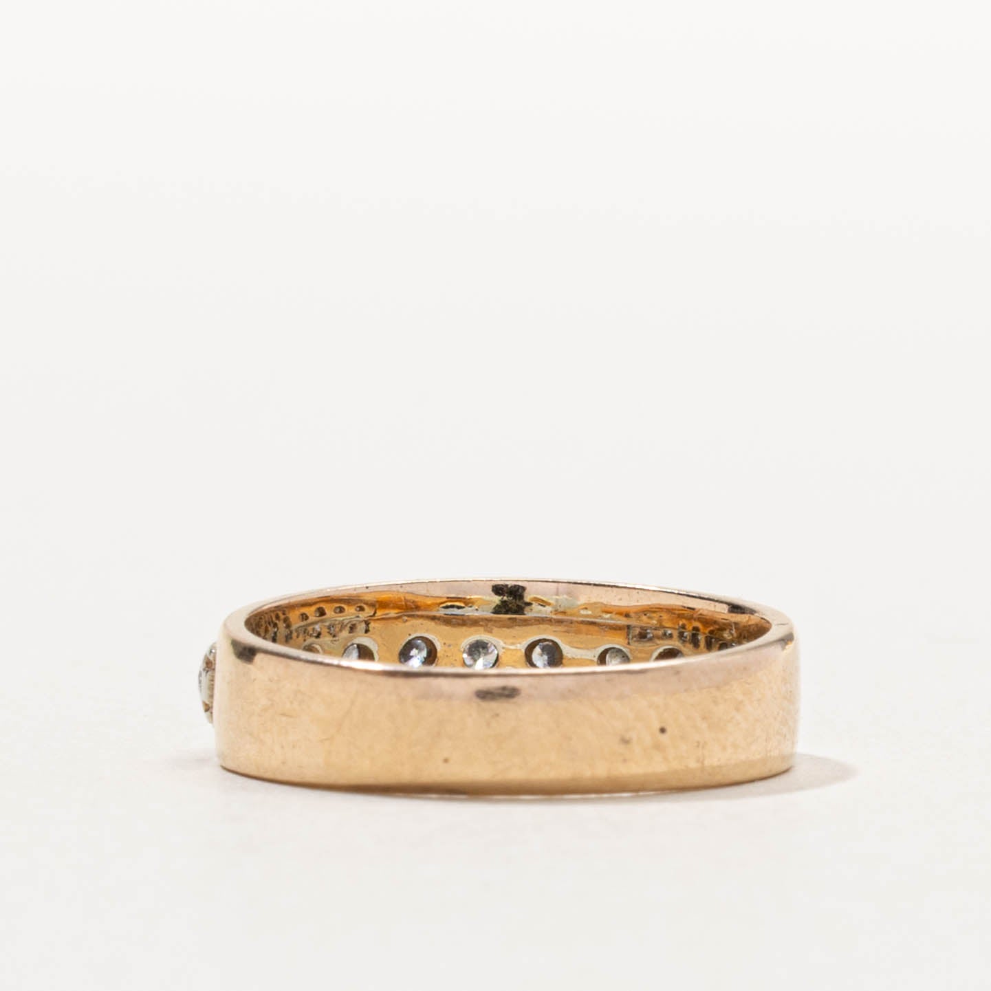 14k Semi-Eternity Diamond Grooved Band | 4.25mm | SZ 4.75
