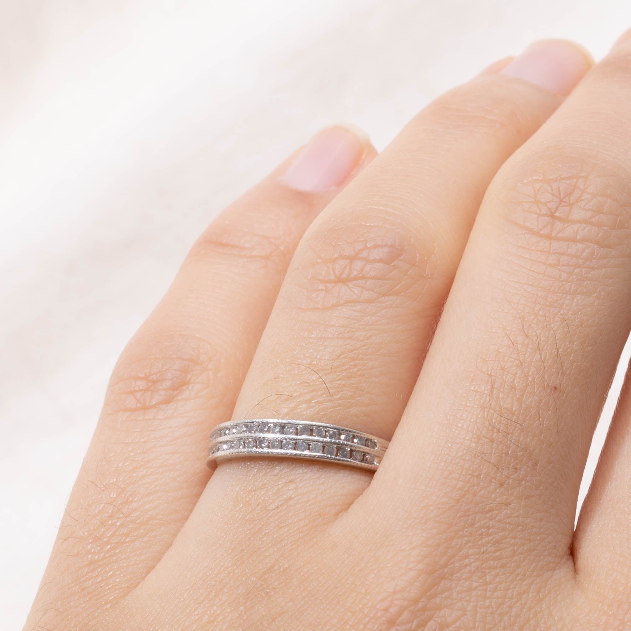 14k Multi-Row Diamond Milgrained Ring | SZ 6.25