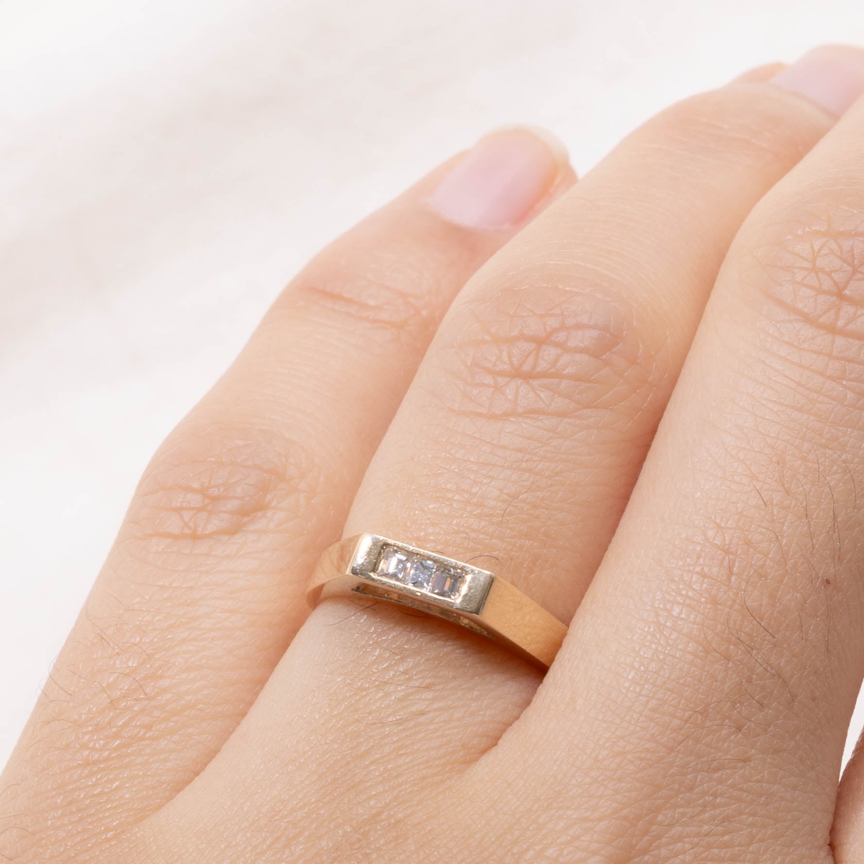 14k Channel Set Three Stone Diamond Band | 3mm | SZ 5