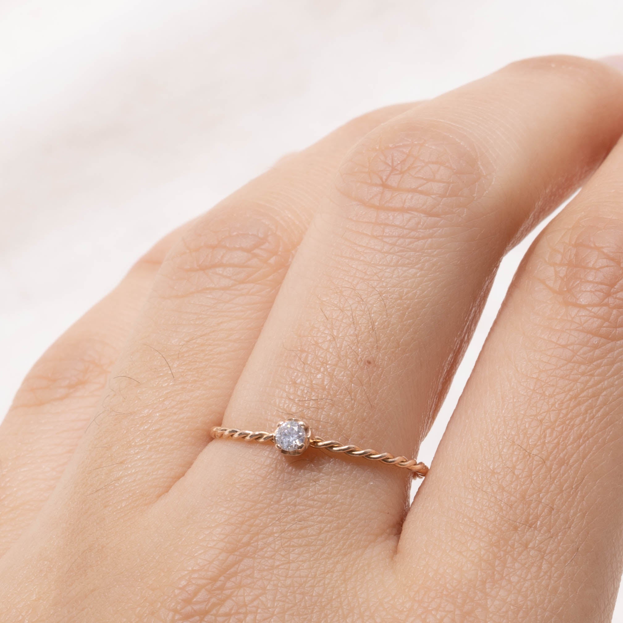 14k Rose Gold Diamond Rope Ring | SZ 8.25