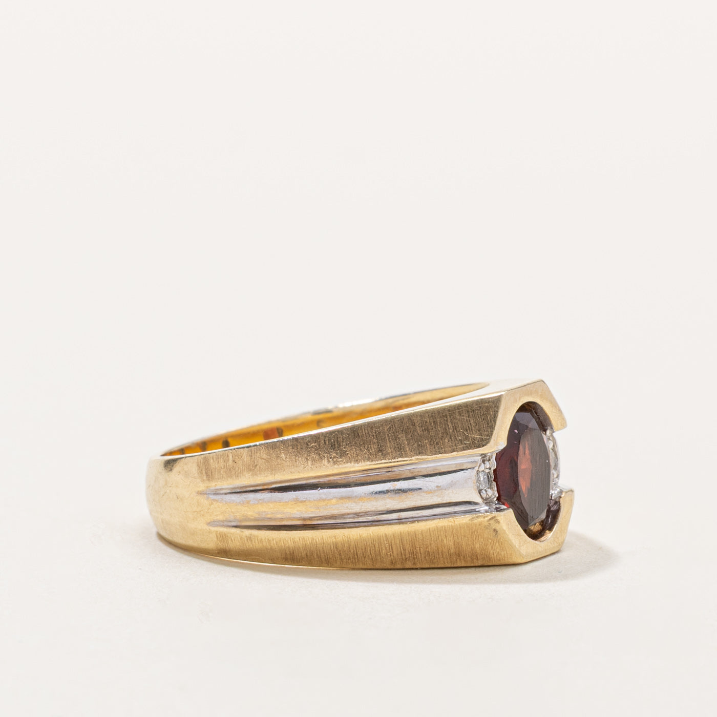 10k Bezel Set Garnet & Diamond Accented Wide Ring | 1.14ct, 0.02ctw | SZ 10.5