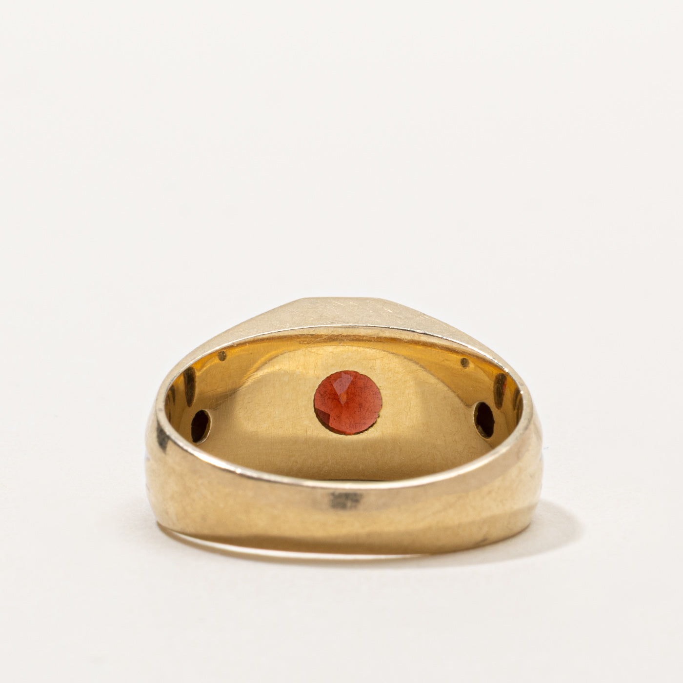 10k Bezel Set Garnet & Diamond Accented Wide Ring | 1.14ct, 0.02ctw | SZ 10.5